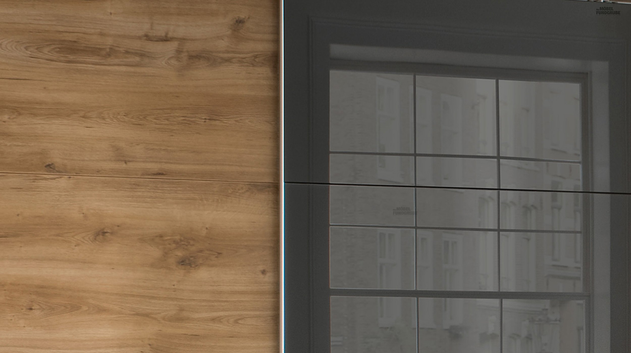 Schwebetürenschrank Glasfront - Plankeneiche - graphit - 270 cm - VALENCIA