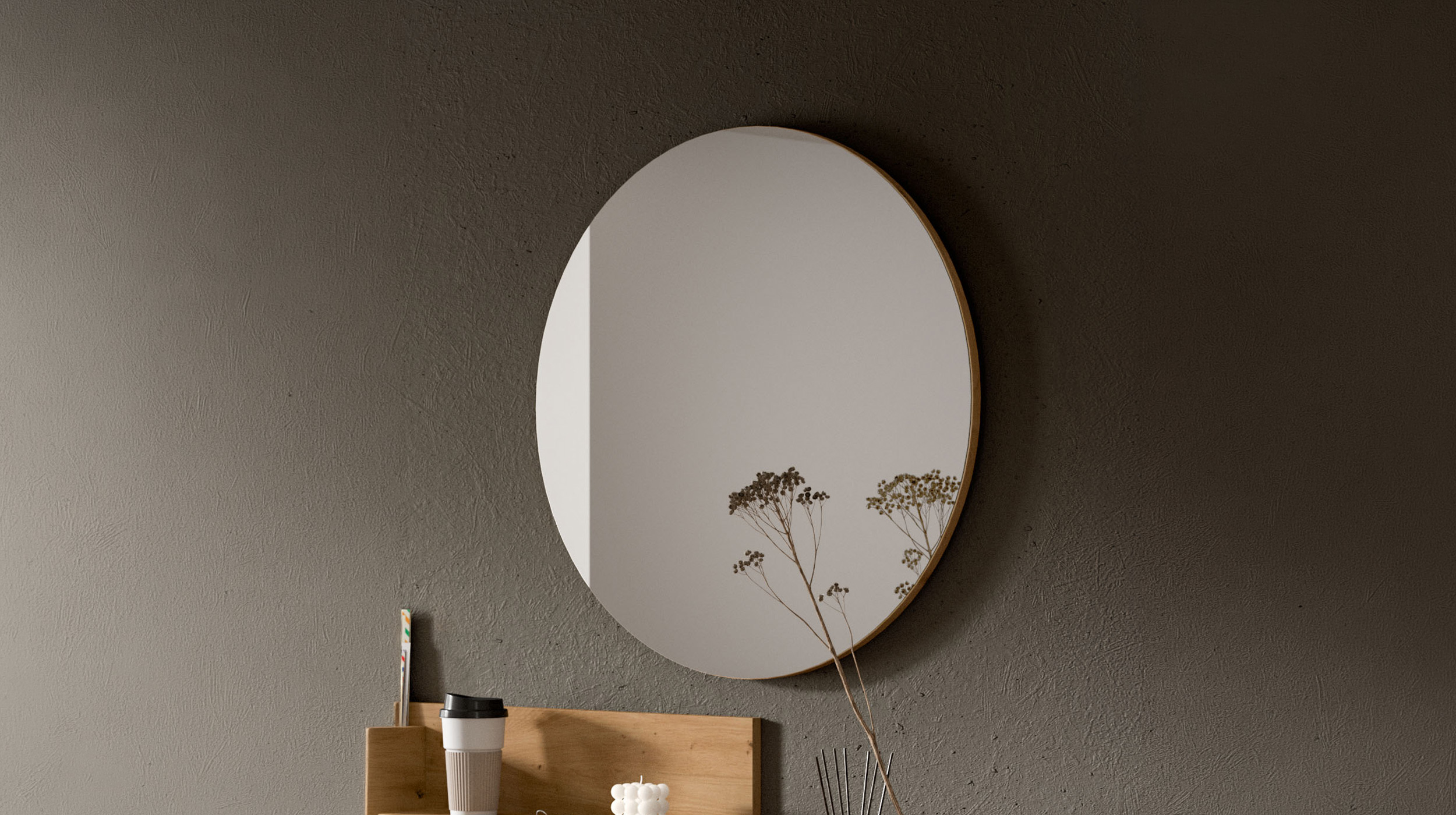 Wandspiegel Artisan Eiche rund 70 cm - DRIVE 