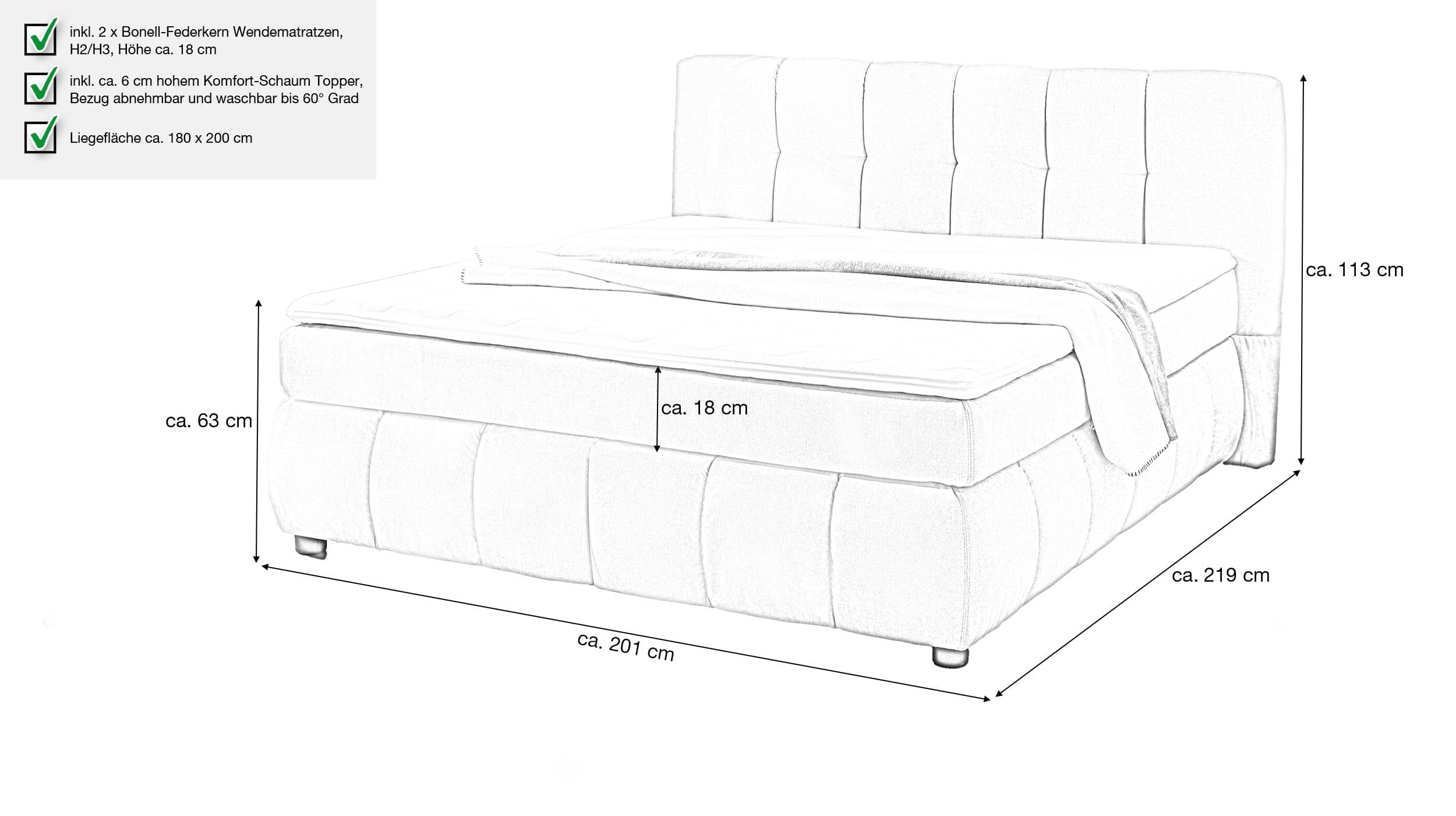 Boxspringbett 180 x 200 cm grau-beige Stoffbezug - CORA 