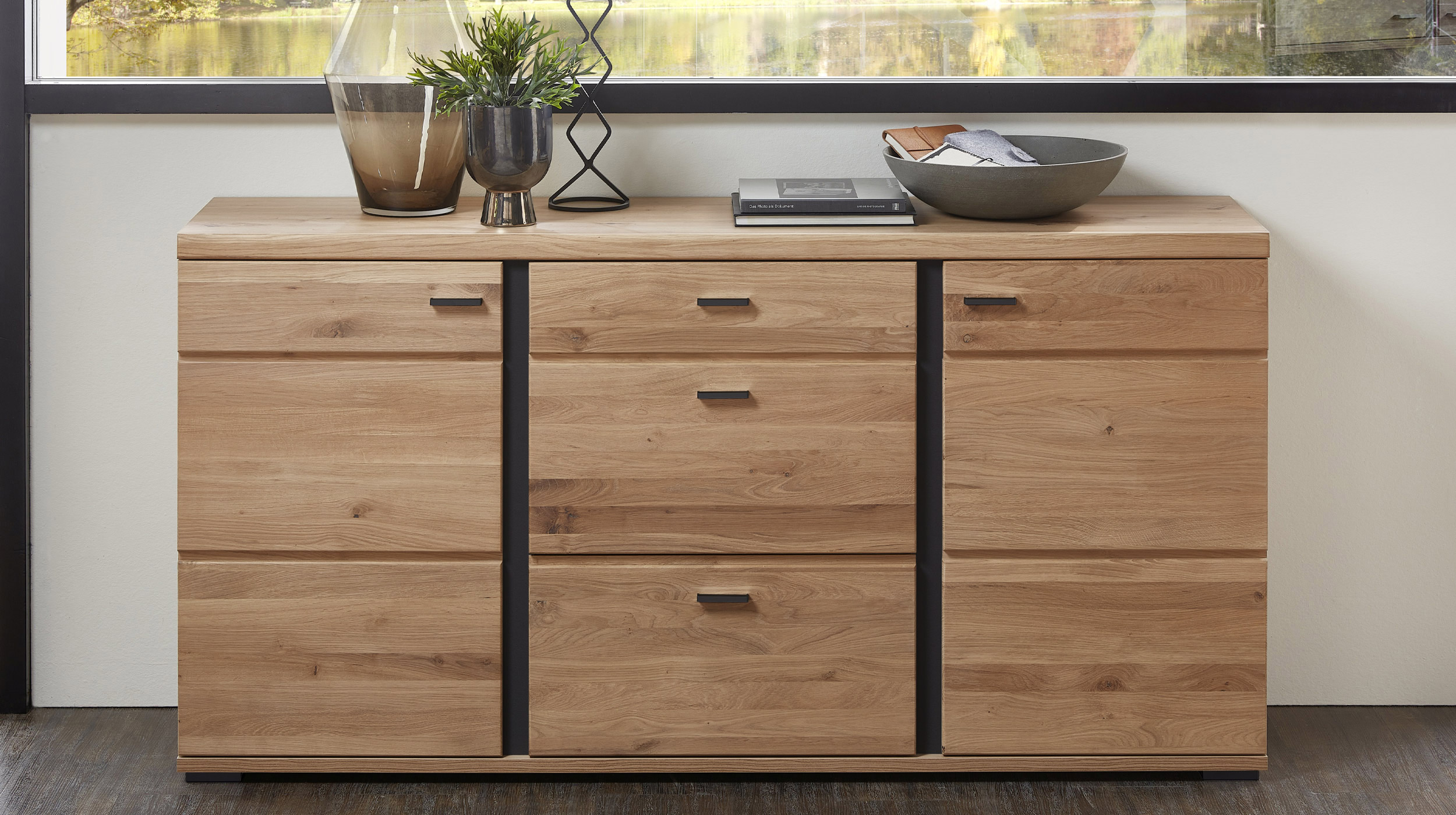 Sideboard mit 3 Schubladen Altesche teilmassiv gebürstet 170 cm - SONOS