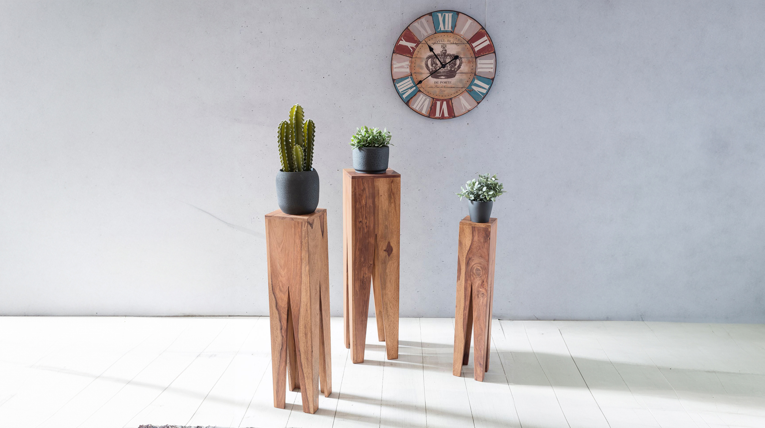 Beistelltisch 3er-Set Sheesham massiv gebeizt - 25 x 25 cm - SOFIE