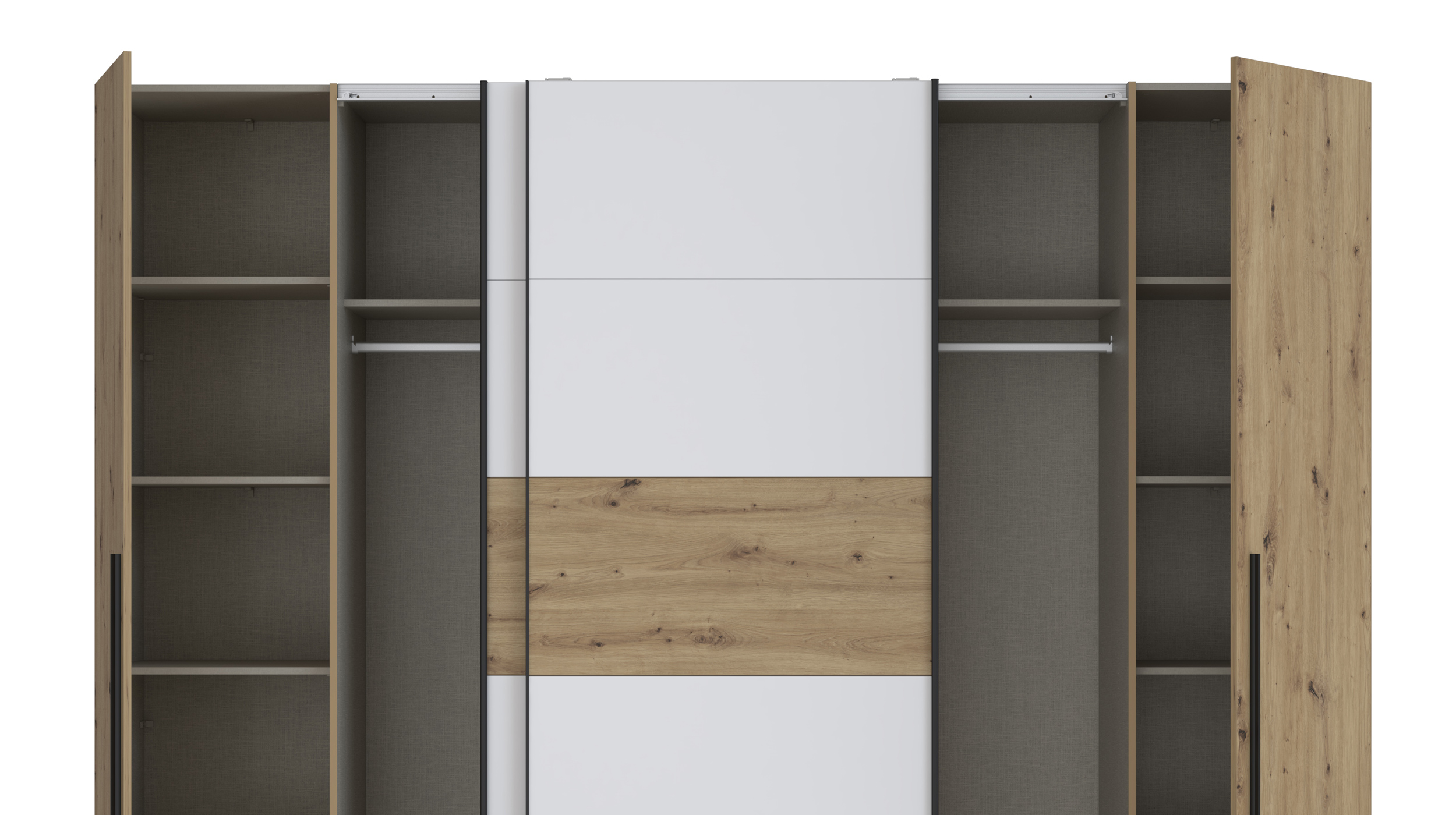Kleiderschrank Artisan Eiche - weiß - 270 cm - Schwebetüren - NARAGO