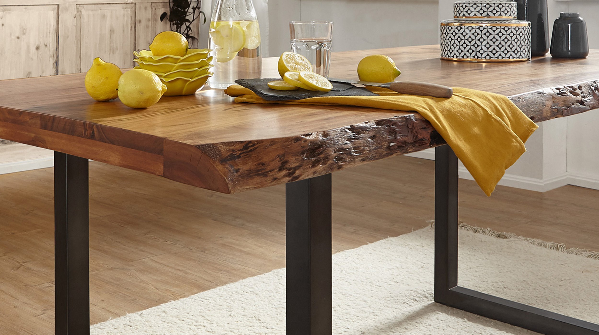 Esstisch Baumkantentisch 220 x 100 cm Akazie lackiert massiv - TICO