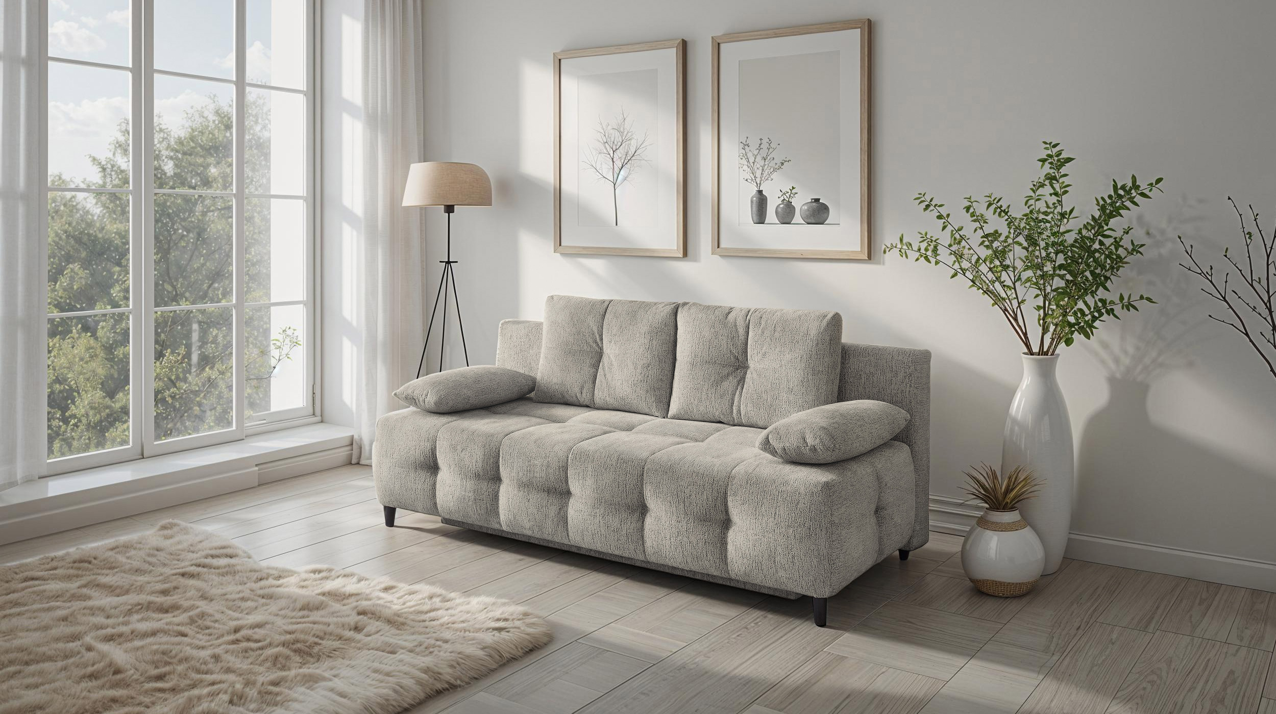 Schlafsofa grau 207 cm mit Bettkasten Federkern - PHIL 