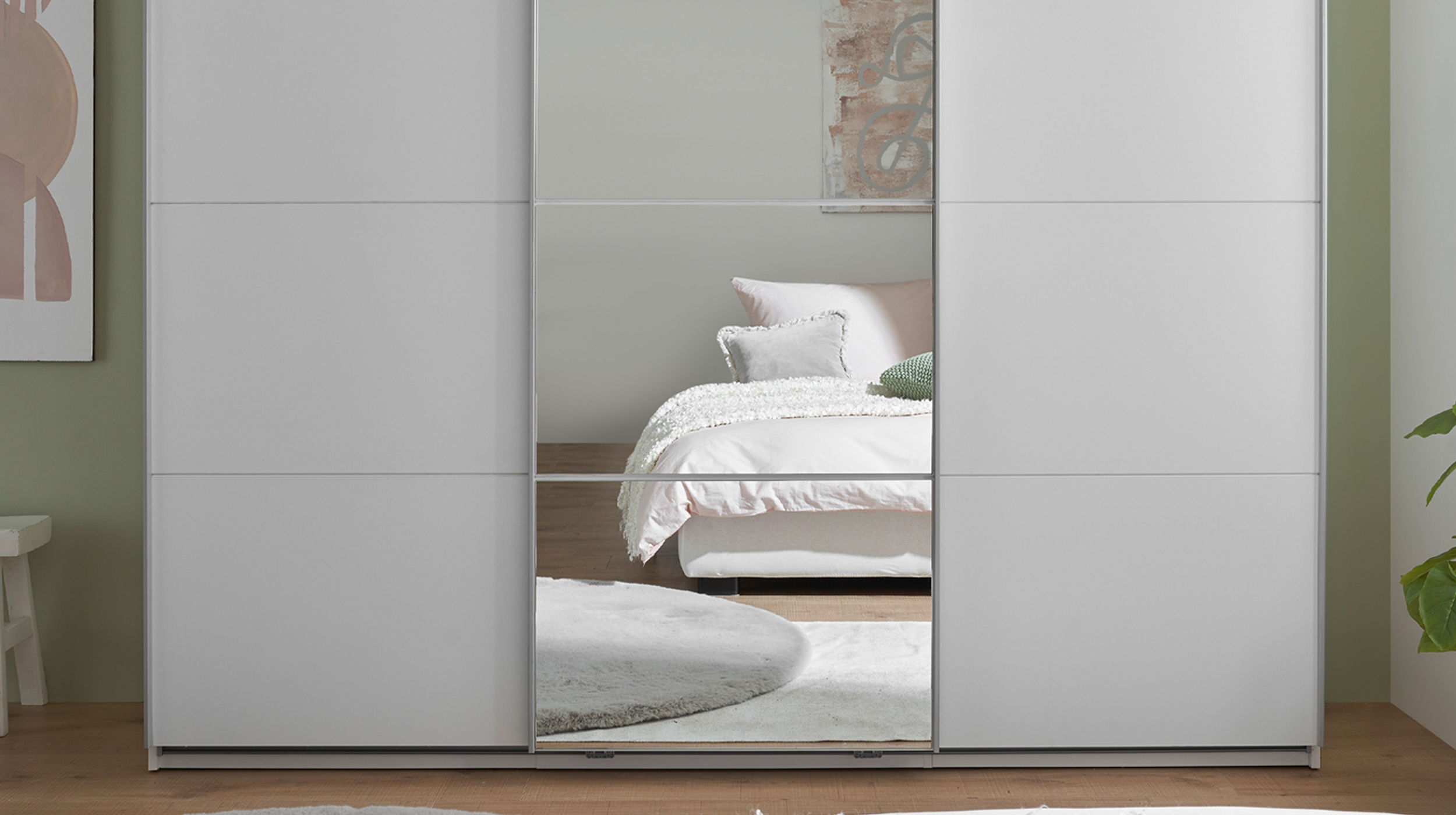 Schwebetürenschrank mit Spiegel weiß 215 cm - 3-türig - CARANO