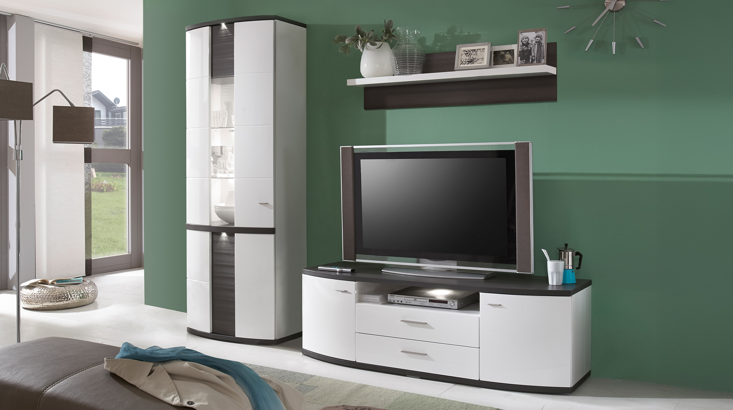 Vitrine mit Beleuchtung weiß hochglanz Breite 75 cm - CABANA