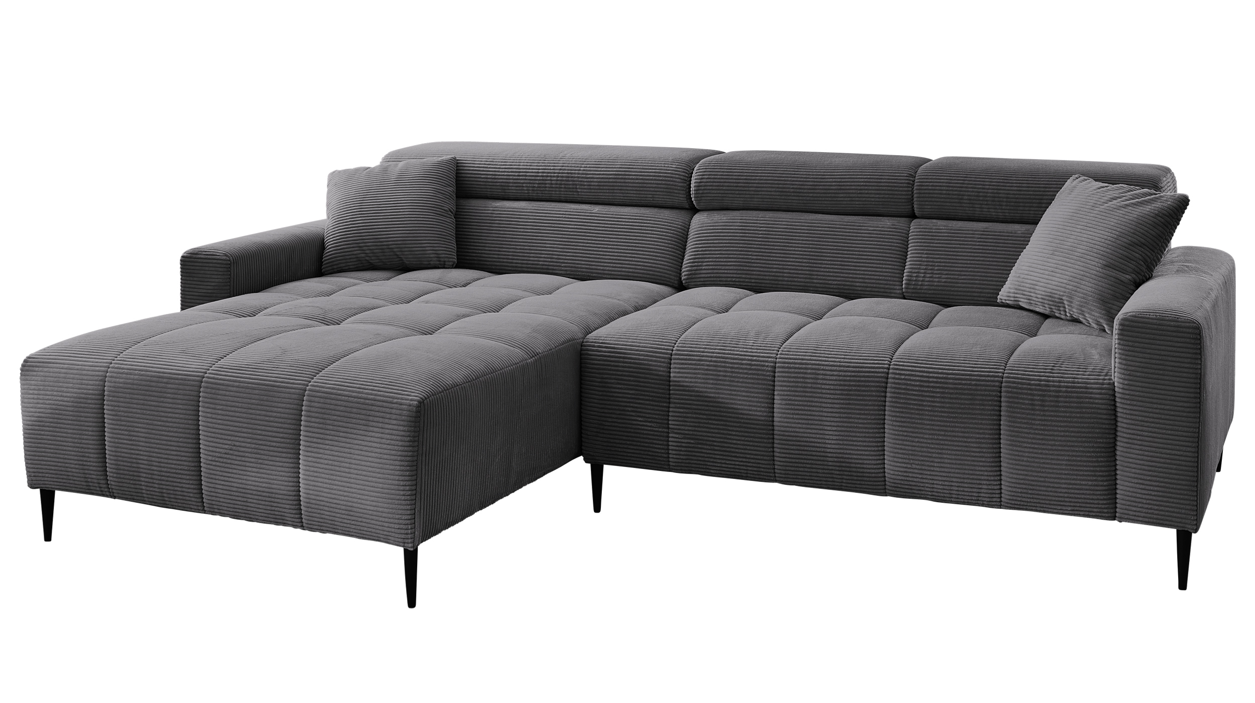 Ecksofa Cord grau - 256 x 180 cm - Sitztiefenverstellung - SIMPLE