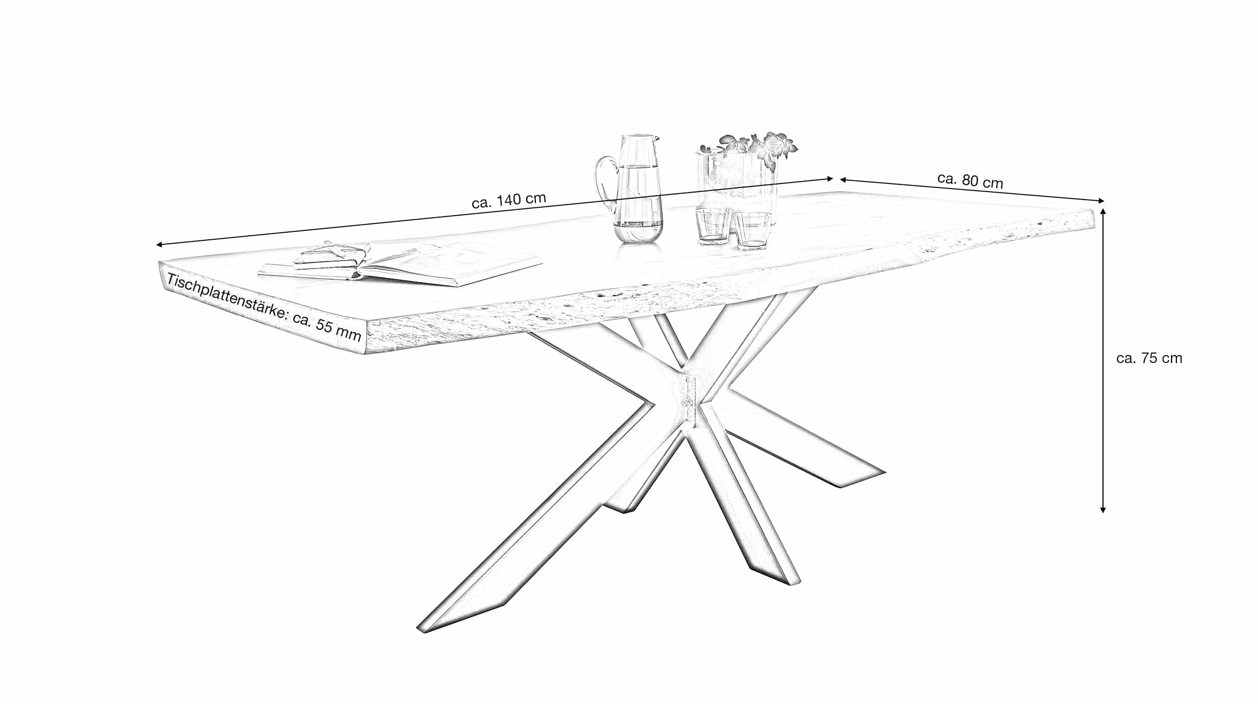 Esstisch Baumkantentisch 140 cm massiv lackierte Akazie - TIM