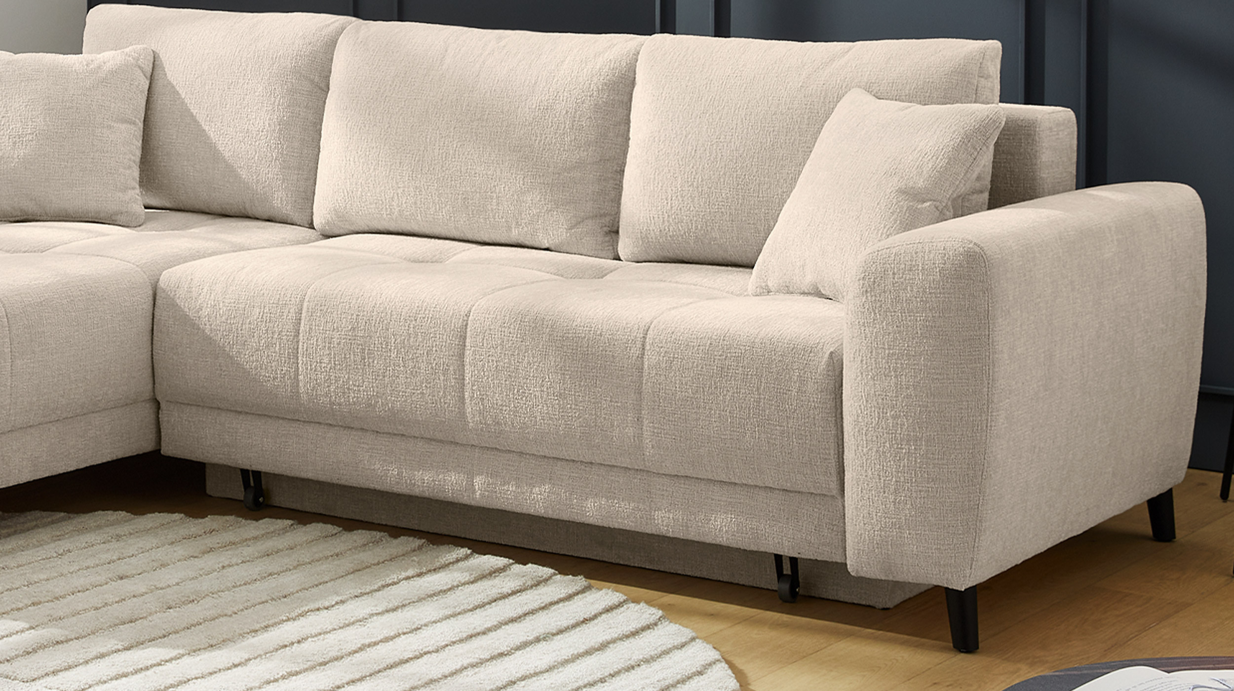 Ecksofa mit Schlaffunktion beige 251 x 172 cm - Bettkasten - BEVERLY 