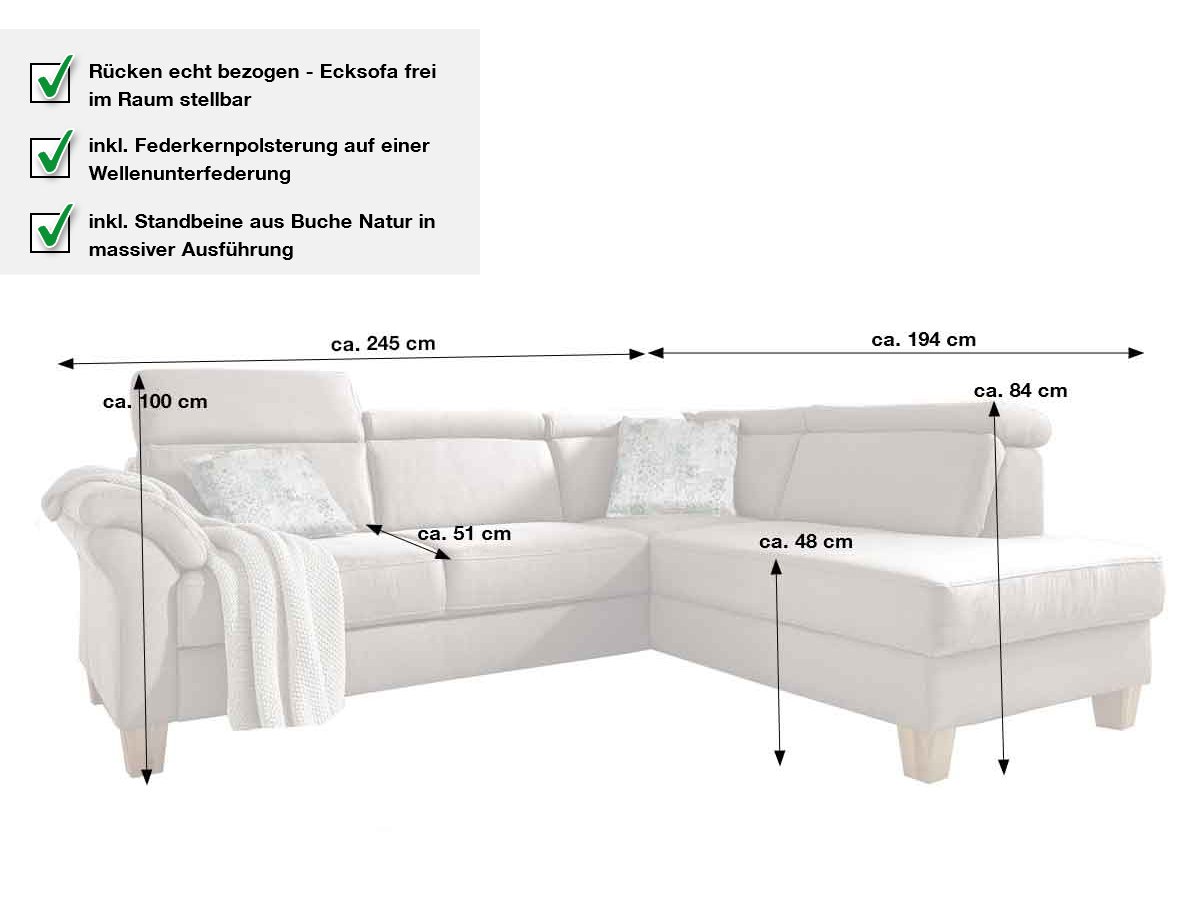 Ecksofa 275 cm grau - Sofaprogramm - Basis Version - ARNGAST