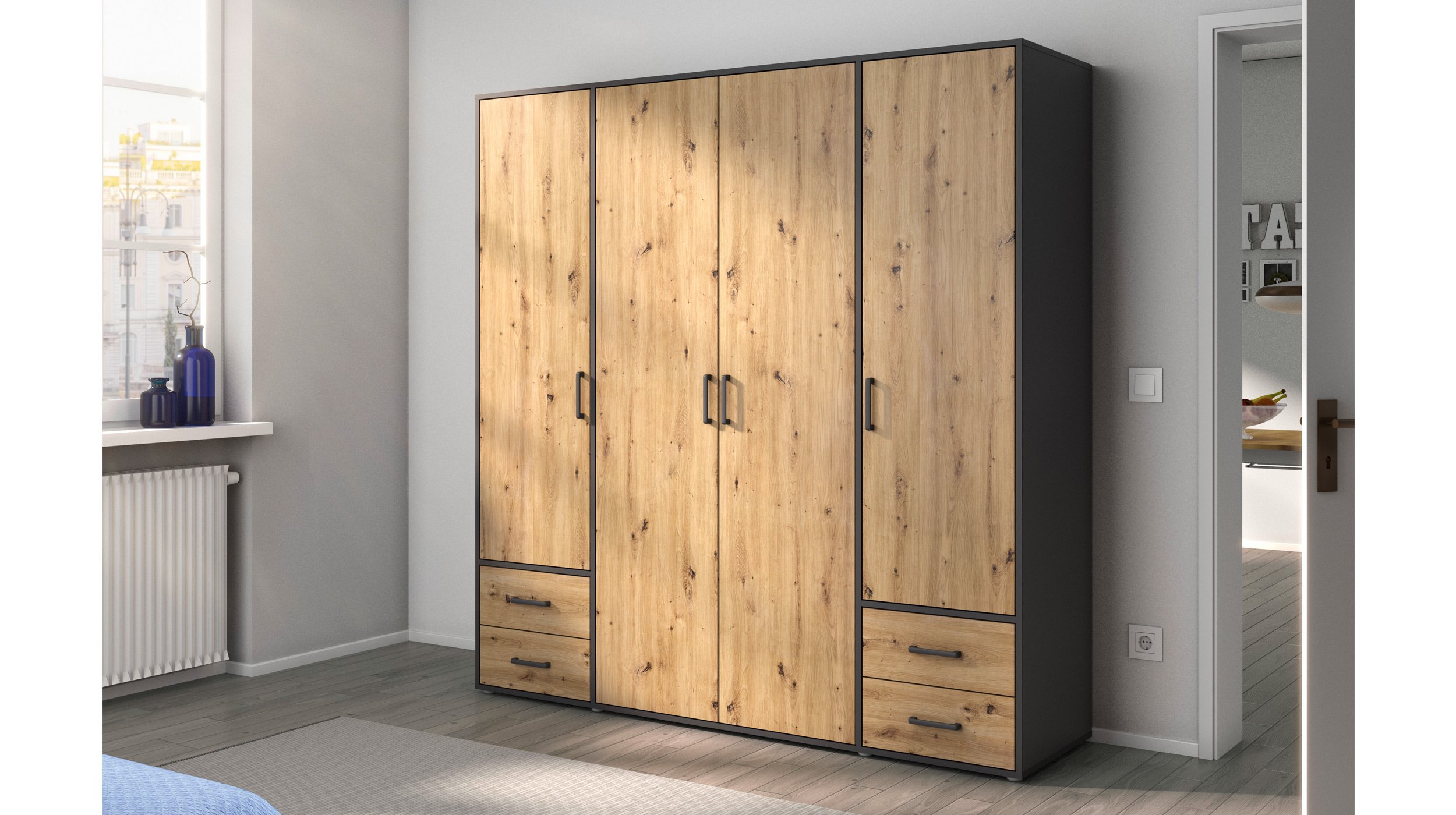Kleiderschrank Artisan Eiche - grau - 187 cm - rauch - VOYAGER