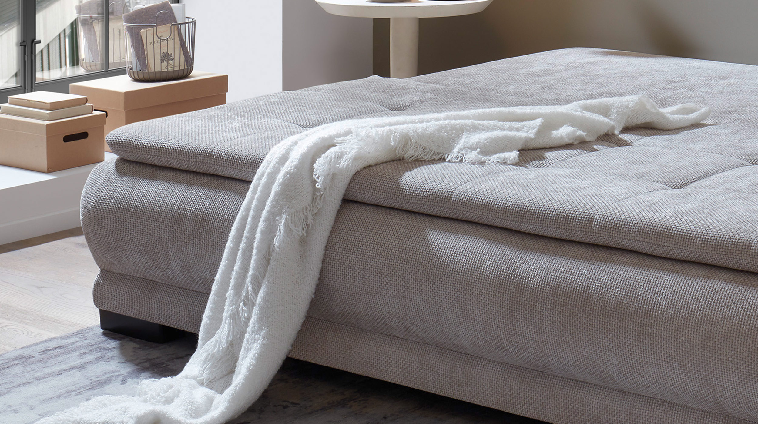 Schlafsofa grau Bettkasten ausziehbar Federkern 212 cm - LIAM