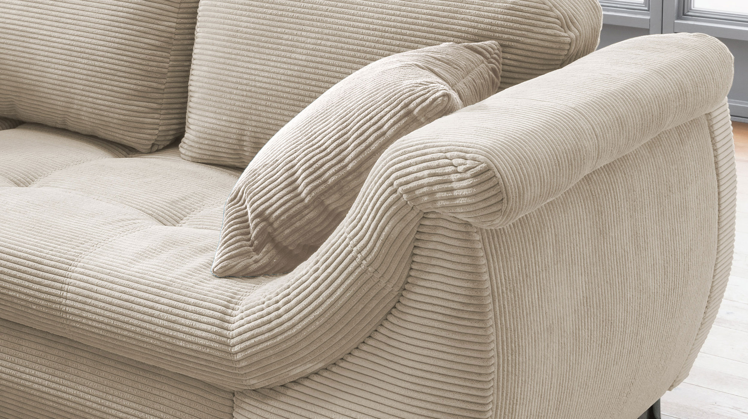 Ecksofa Cord beige Schlaffunktion Bettkasten OT links - LUNARO