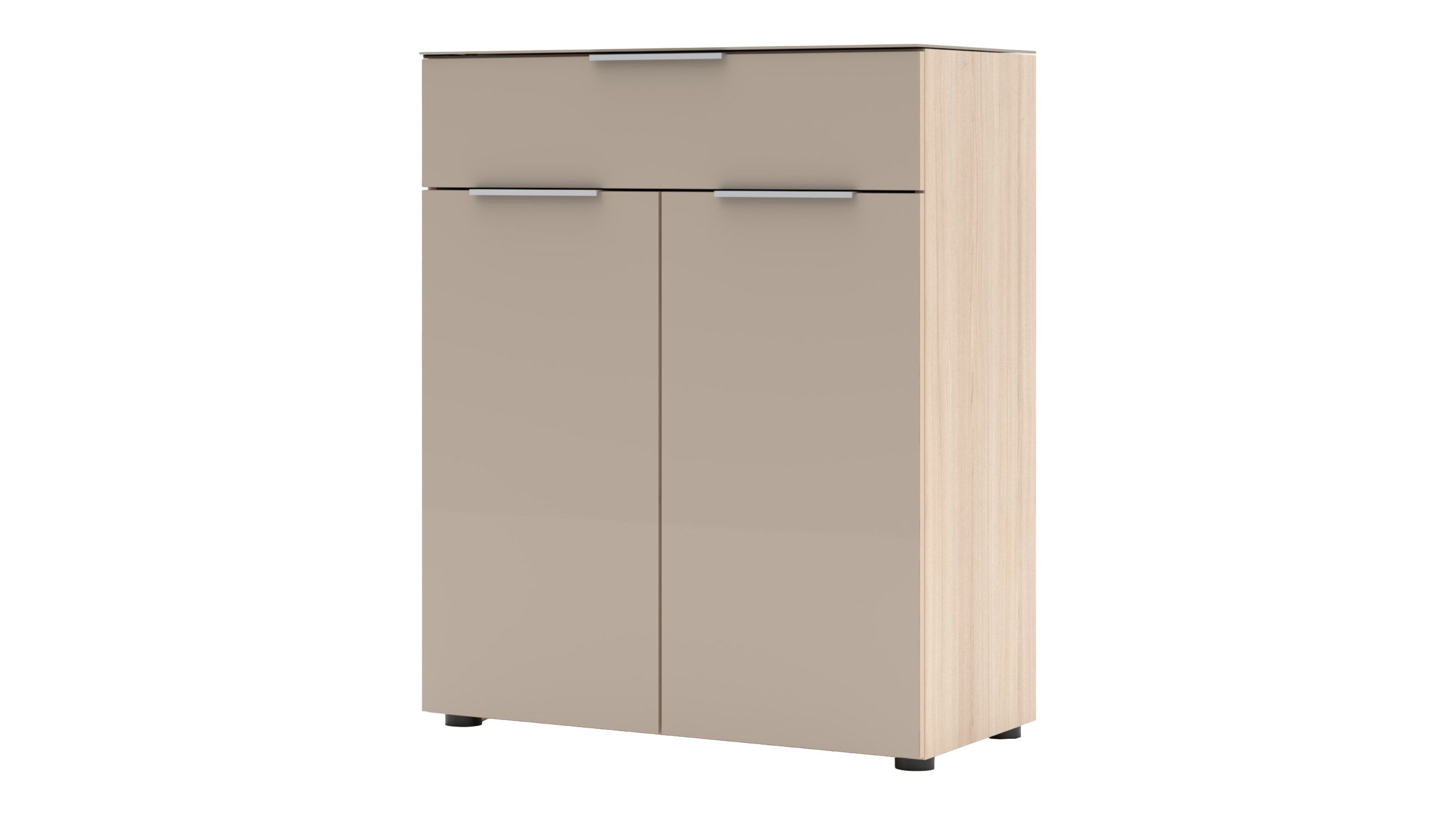 Kommode mit Schublade beige Glasfront Eiche 80 cm - SANTORIN