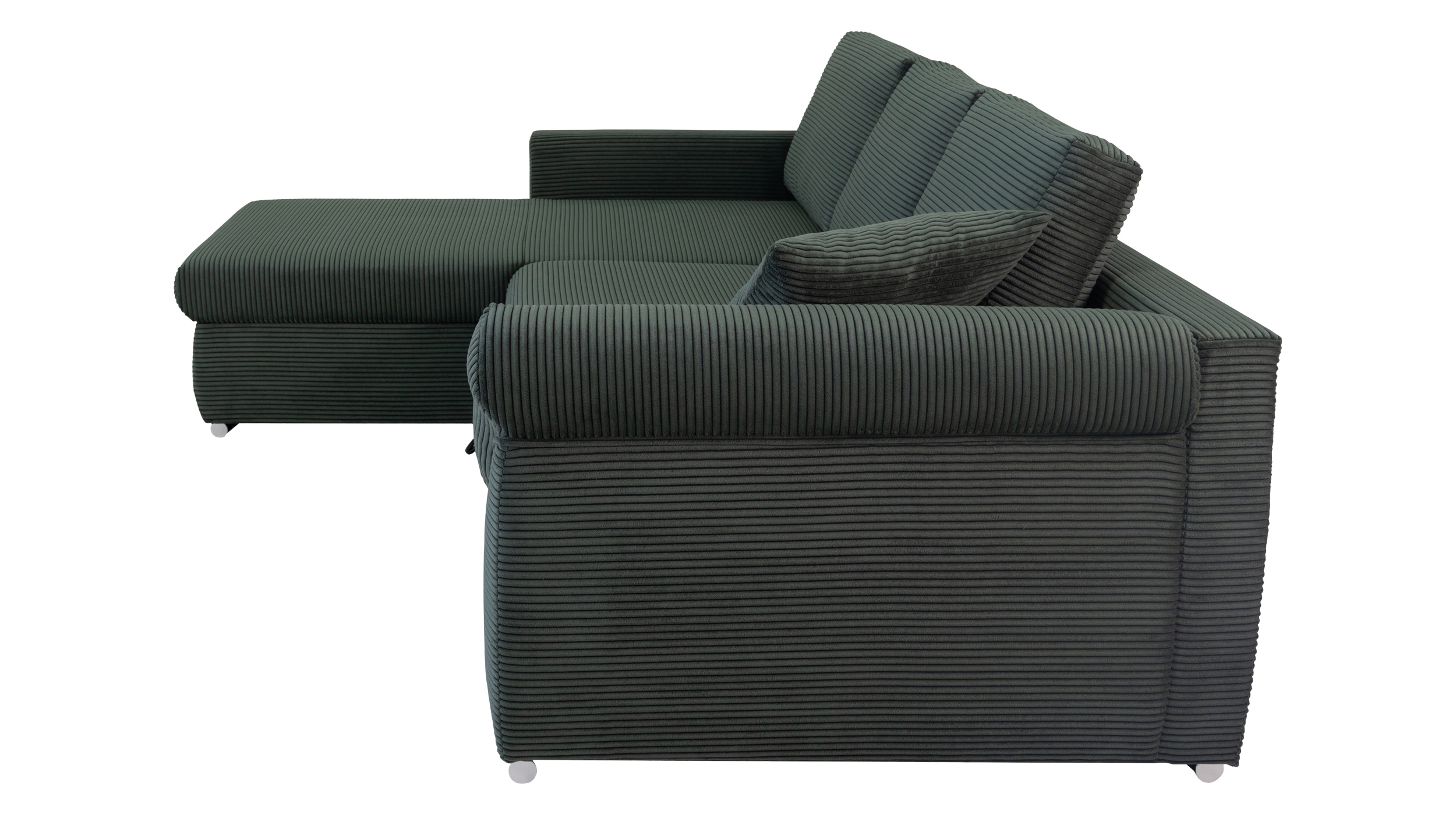 Ecksofa Schlaffunktion Bettkasten grün Cord 261 cm - RAMONA