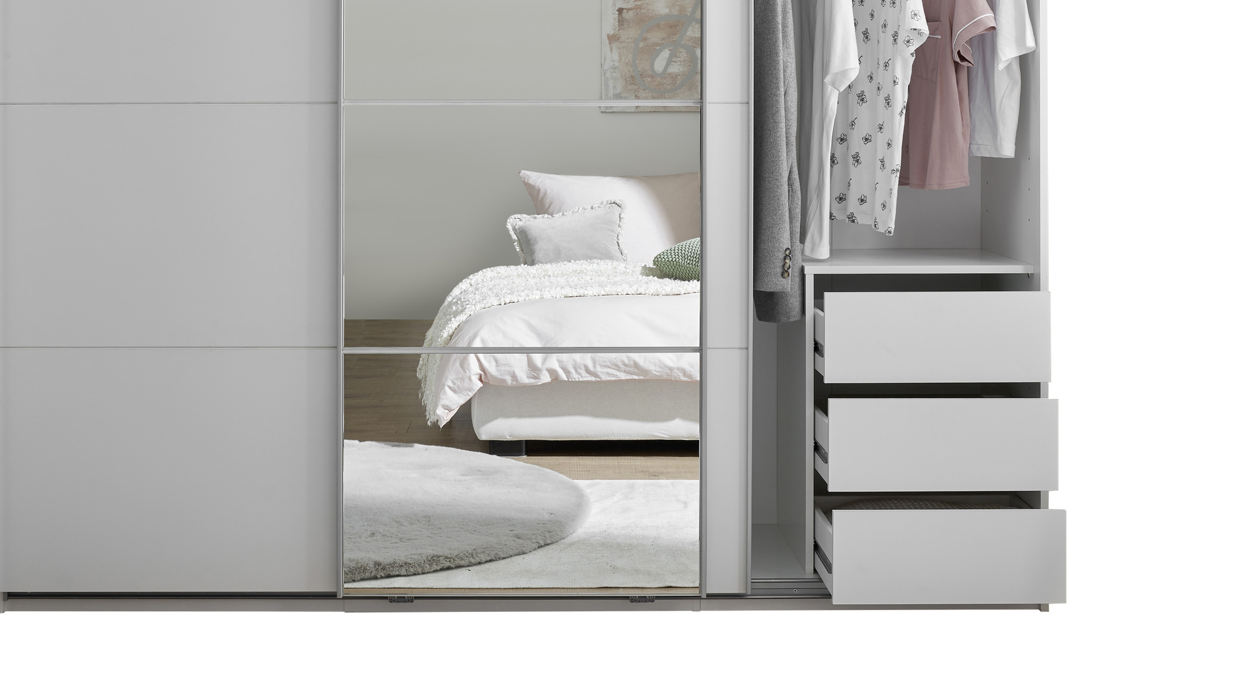 Schwebetürenschrank mit Spiegel weiß 215 cm - 3-türig - CARANO