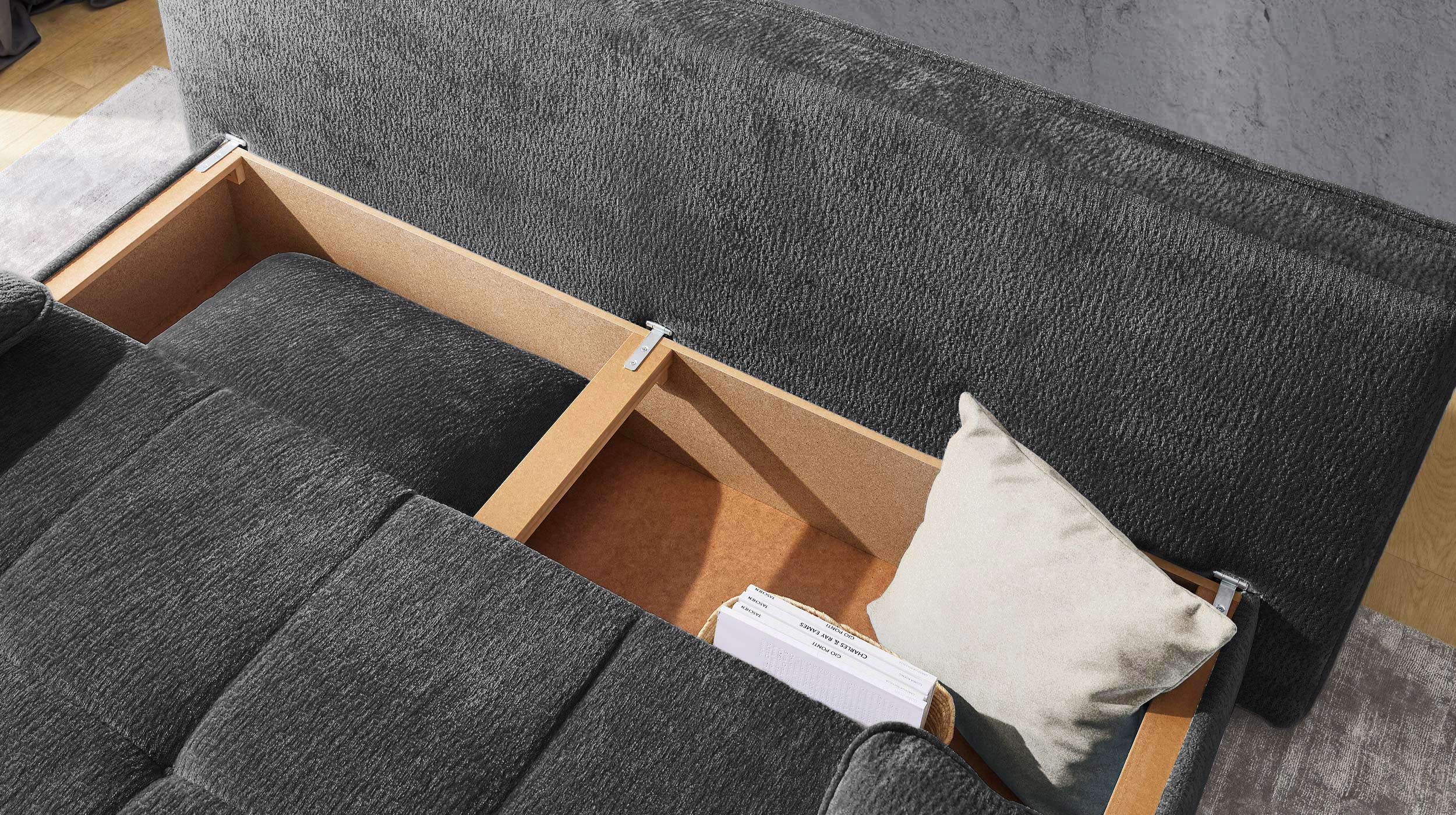 Schlafsofa grau 204 cm mit Bettkasten - Dauerschläfer - LIVENTO 
