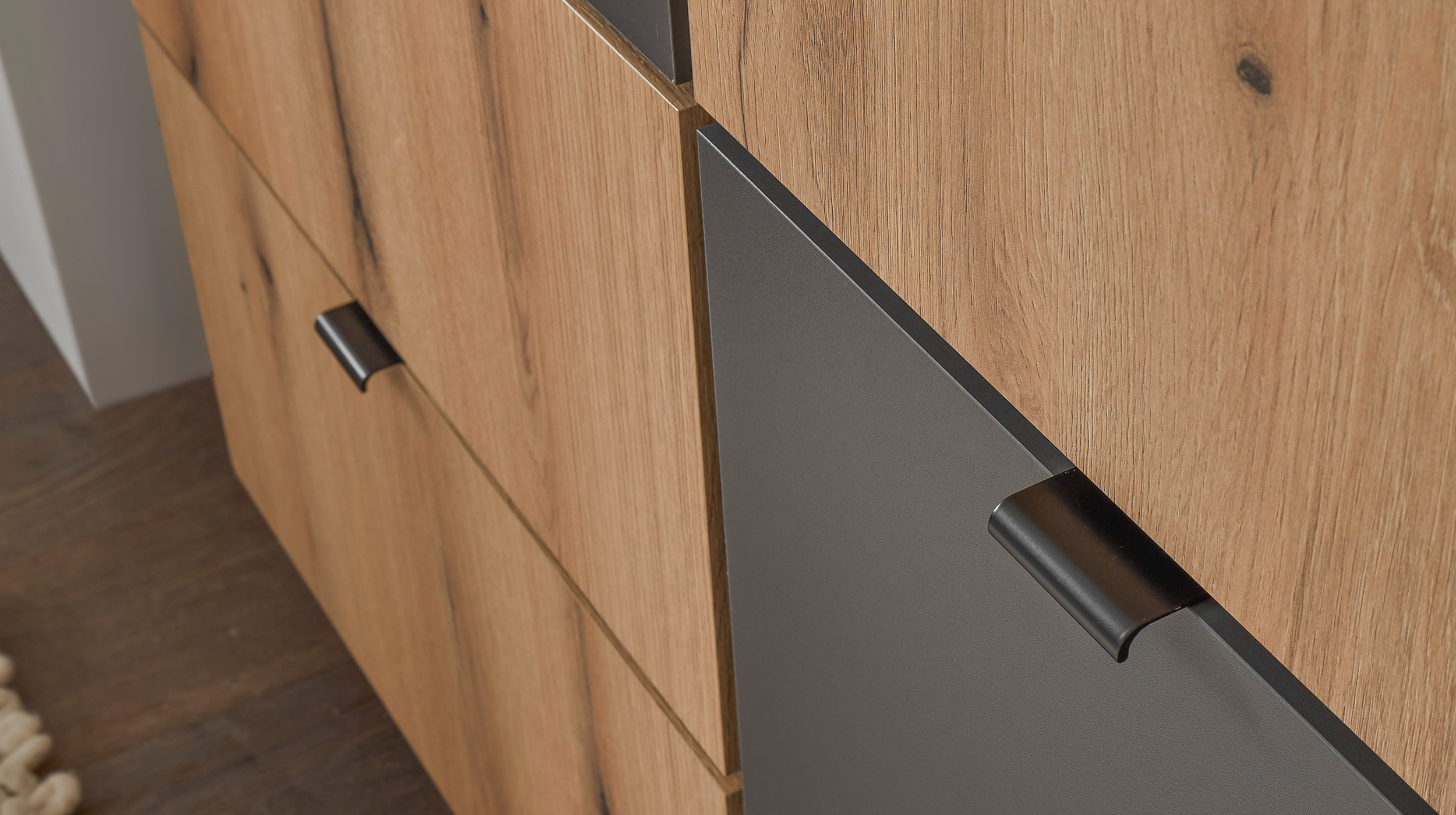 Highboard 3 Türen 2 Schubladen anthrazit - Eiche 103 cm - VINCE