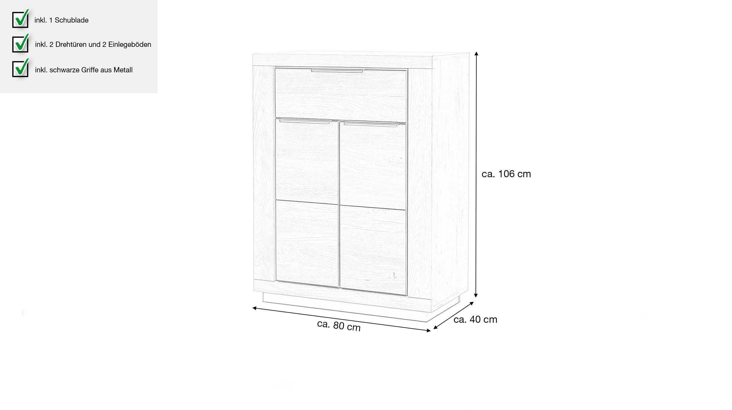 Garderobenkommode Wildeiche teilmassiv geölt - 80 x 40 cm - GRENO