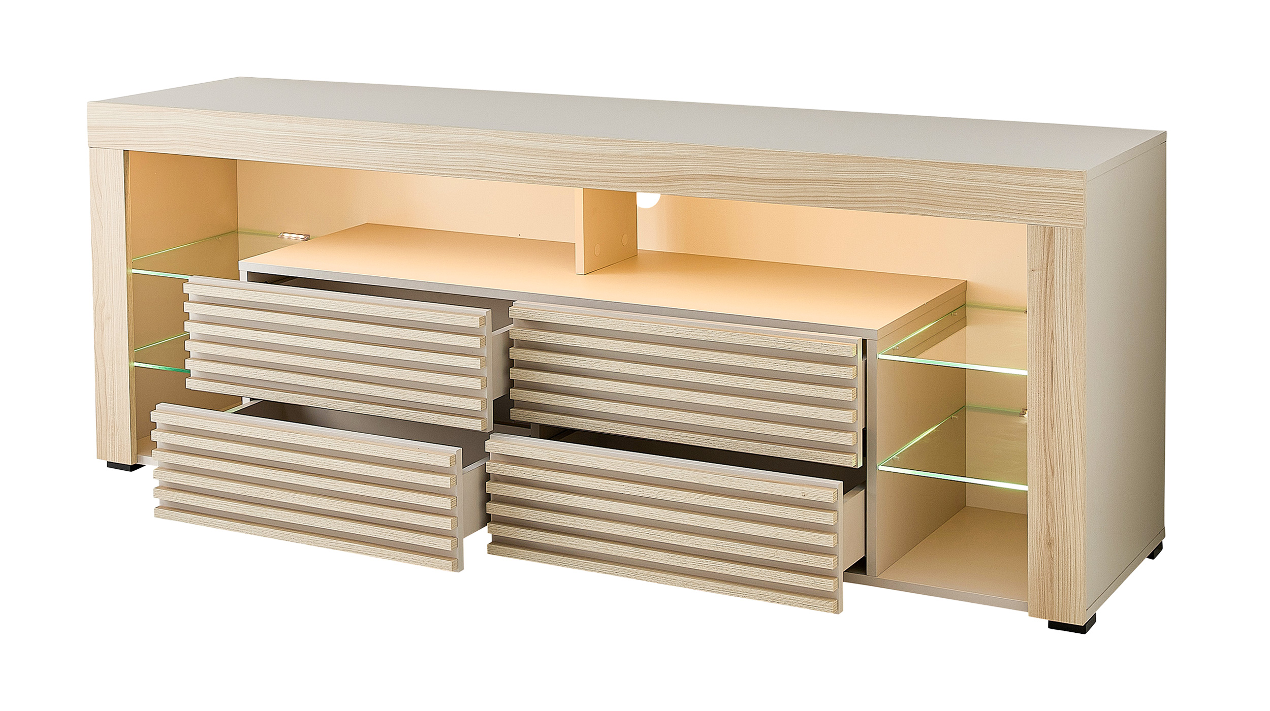 TV - Lowboard beige - Riva Eiche 179 cm - mit Beleuchtung - GOAL