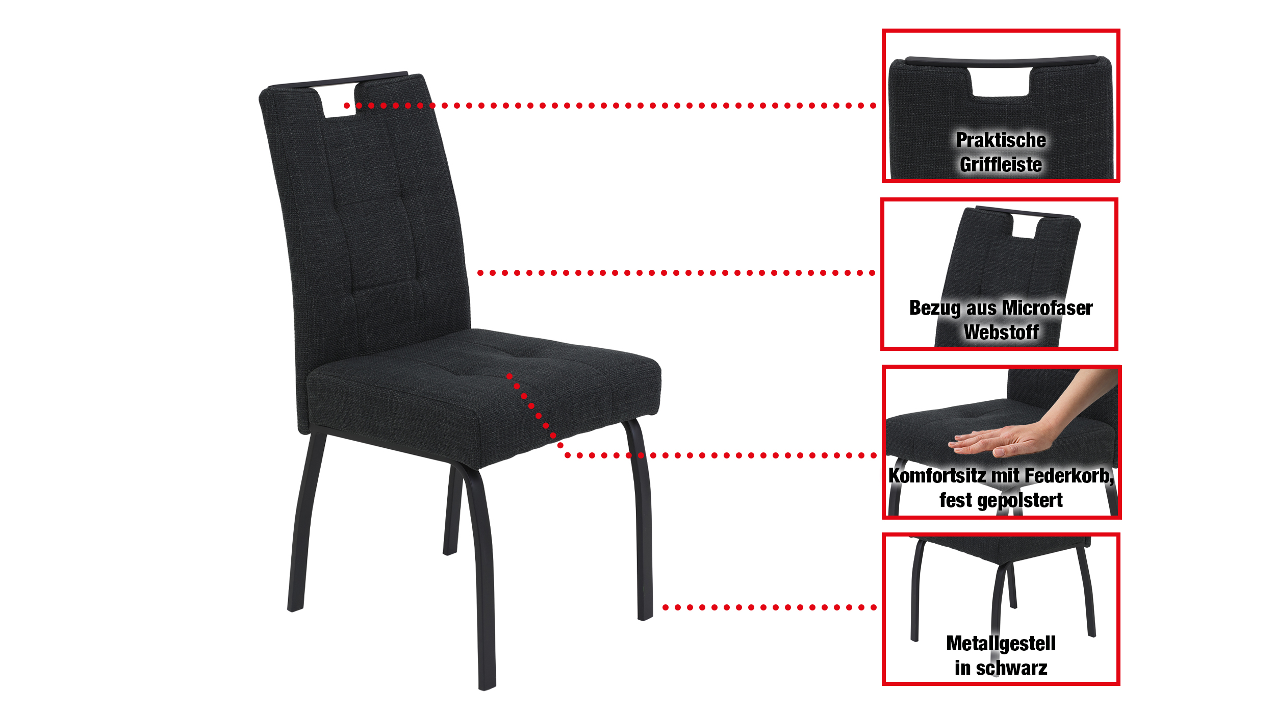 Polsterstuhl anthrazit Metallgestell Microfaser Webstoff - LAILA