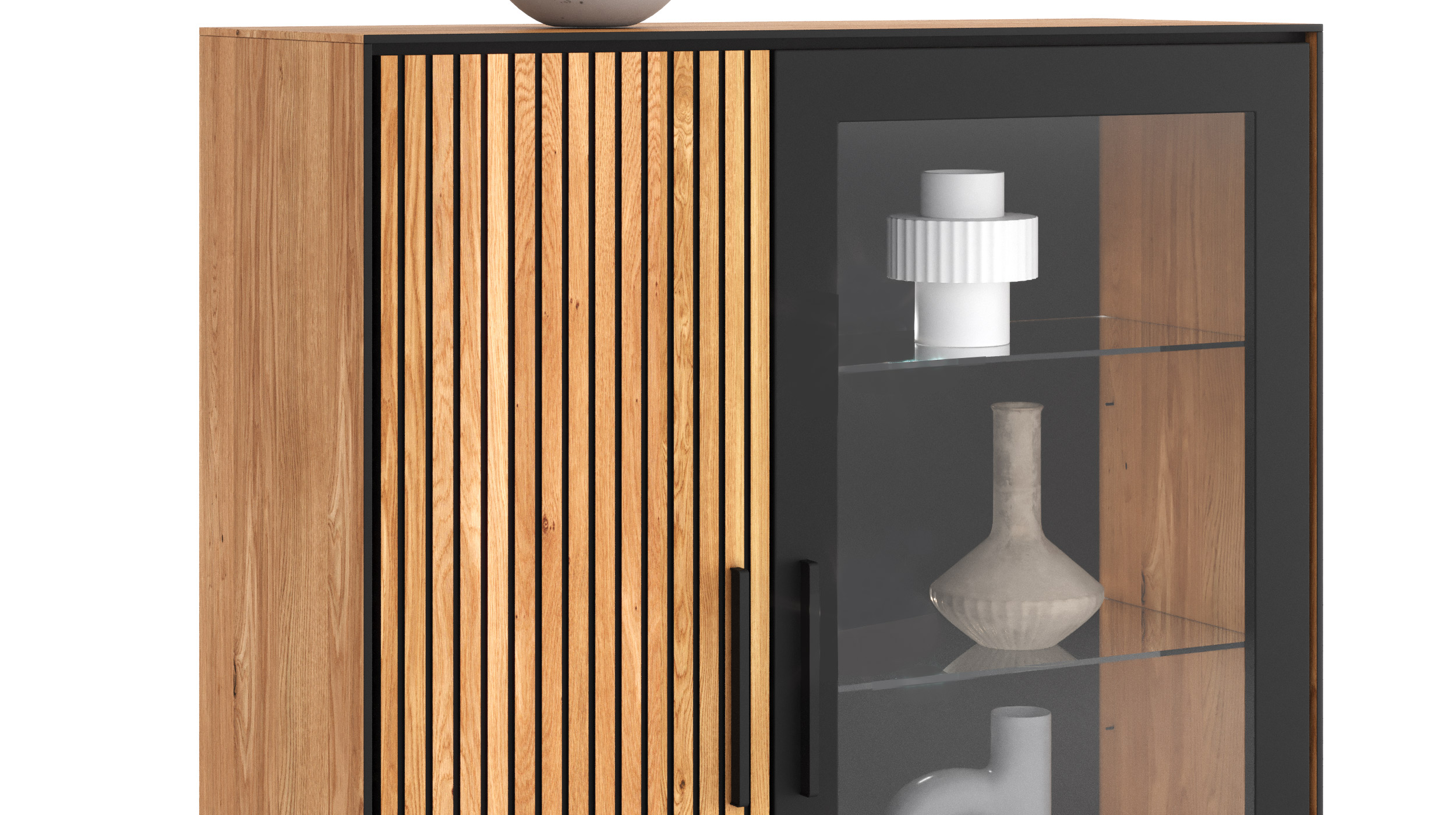 Vitrine mit Glastür Eiche teilmassiv geölt Breite 102 cm - BELLA Vitrine mit Glastür Eiche teilmassiv geölt Breite 102 cm - BELLA