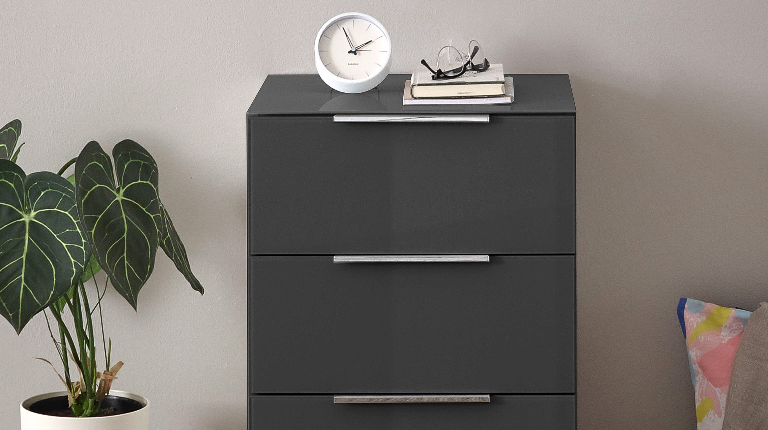 Nachttisch anthrazit - Glasfront - 45 x 40 cm - SANTORIN