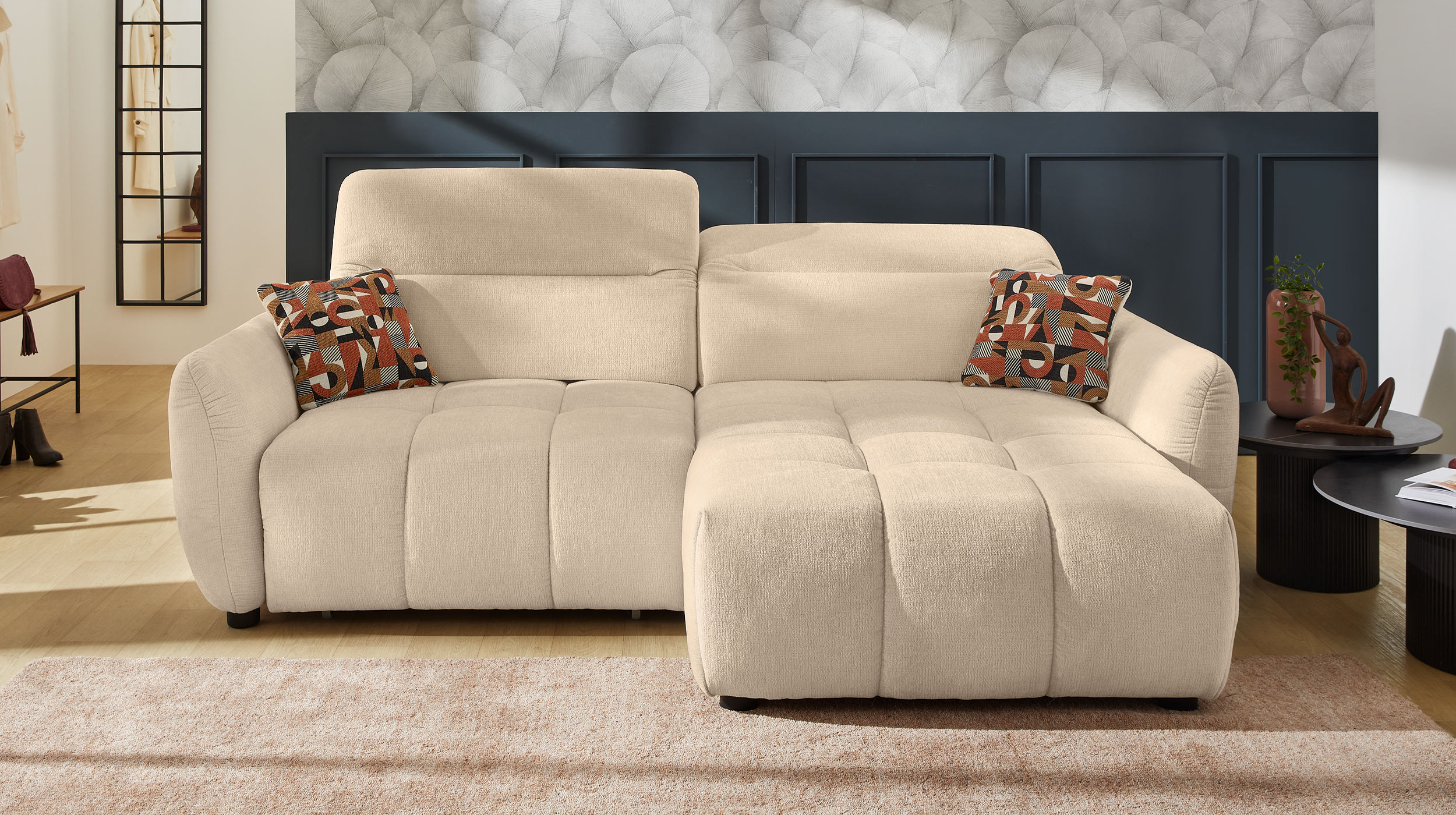 Ecksofa beige ausziehbar mit Relaxfunktion 260 x 191 cm - ZOOM