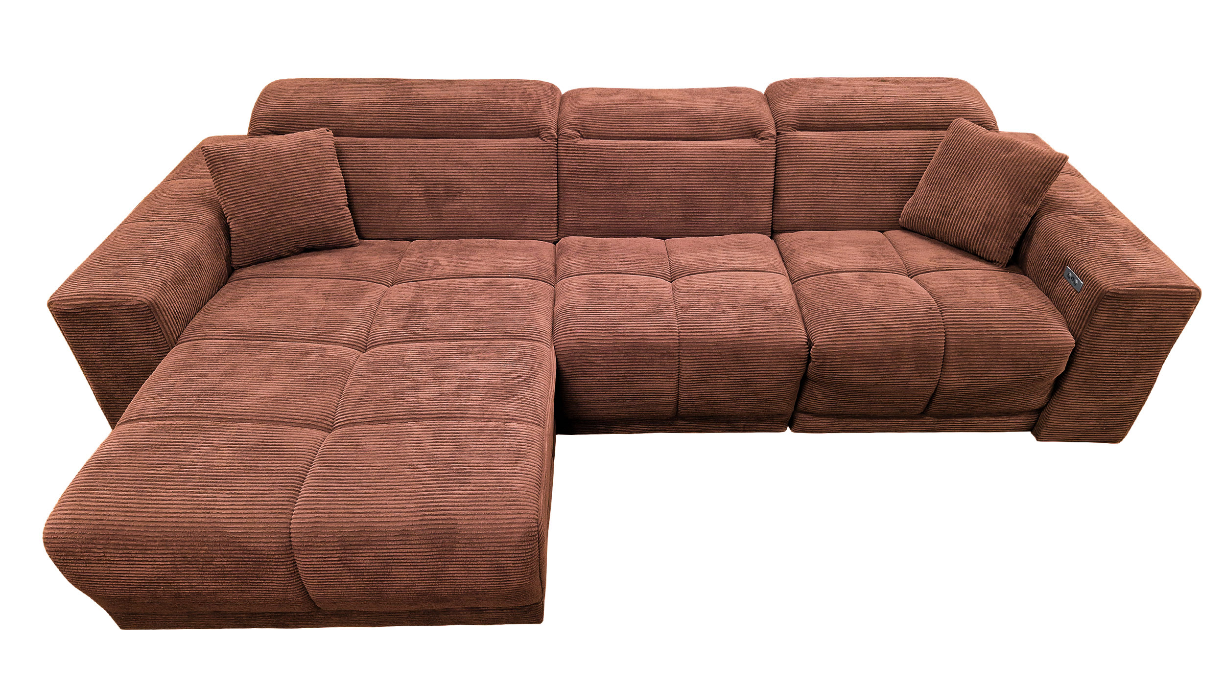 Ecksofa Cord rost 302 x 167 cm mit Relaxfunktion - OT links - TONI