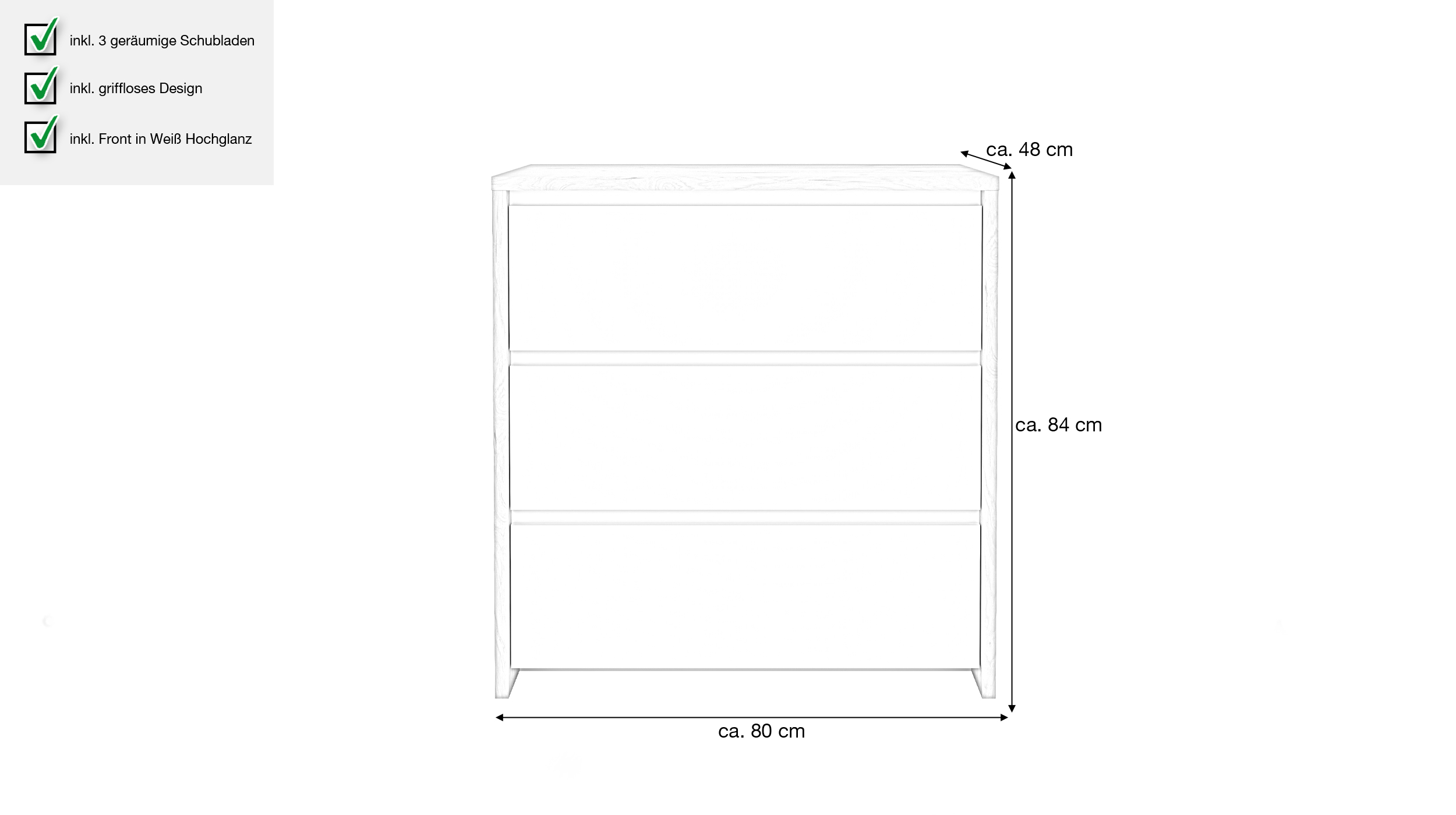 Kommode weiß hochglanz - Jackson Hickory 80 cm x 48 cm - NEXT