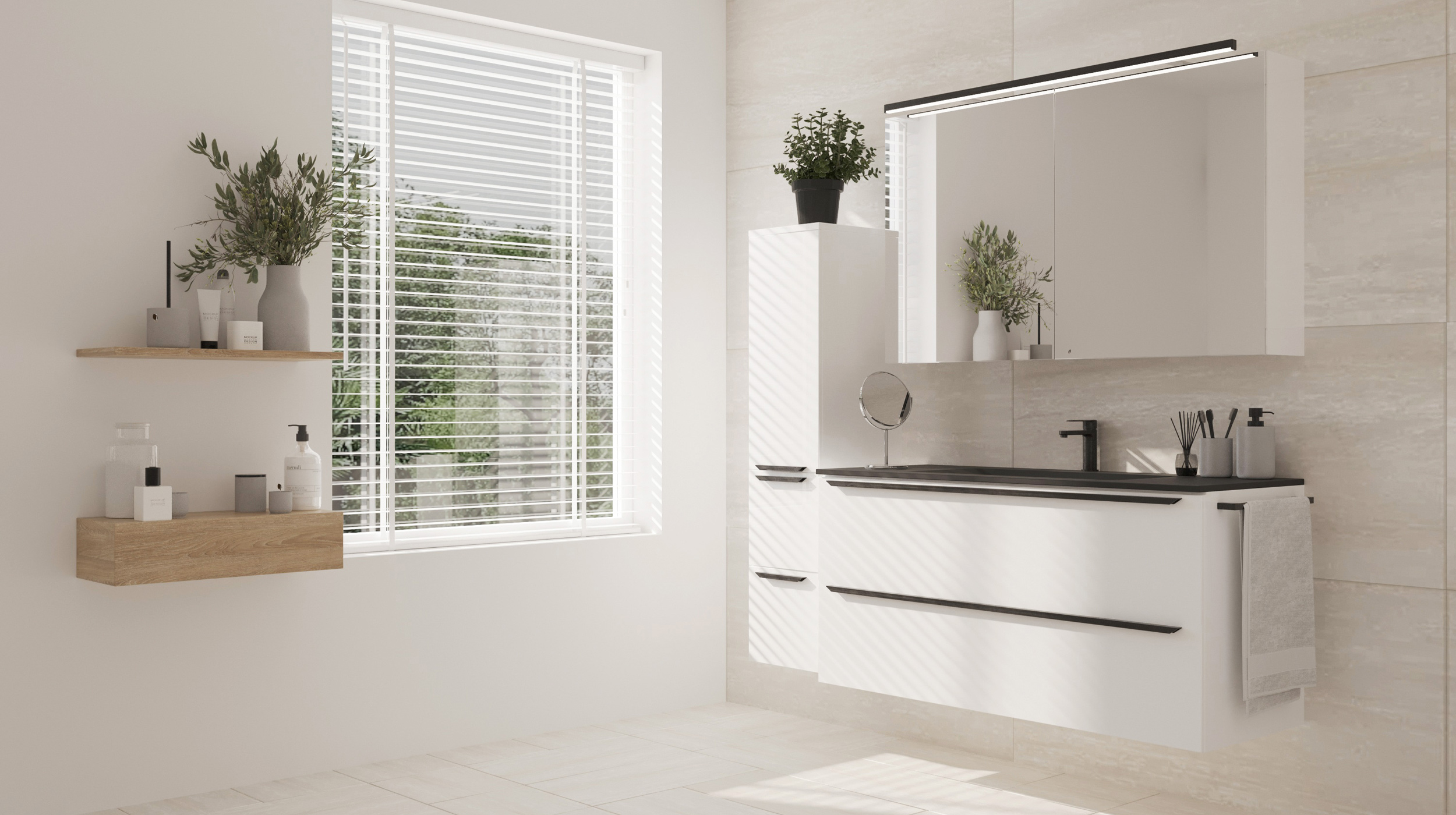 Badmöbel-Set weiß glanz - 3 Teile mit HS - Waschtisch 120 cm - FERNANDA