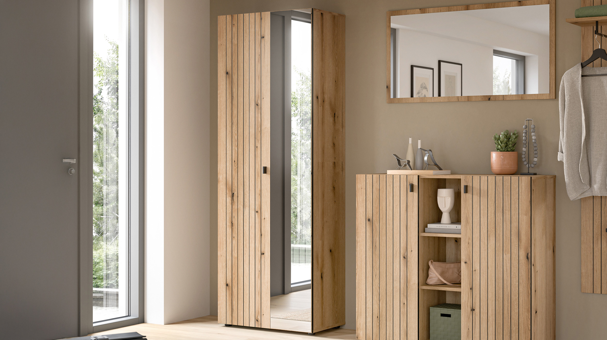 Garderobenschrank mit Spiegel Evoke Eiche 70 cm - STATION