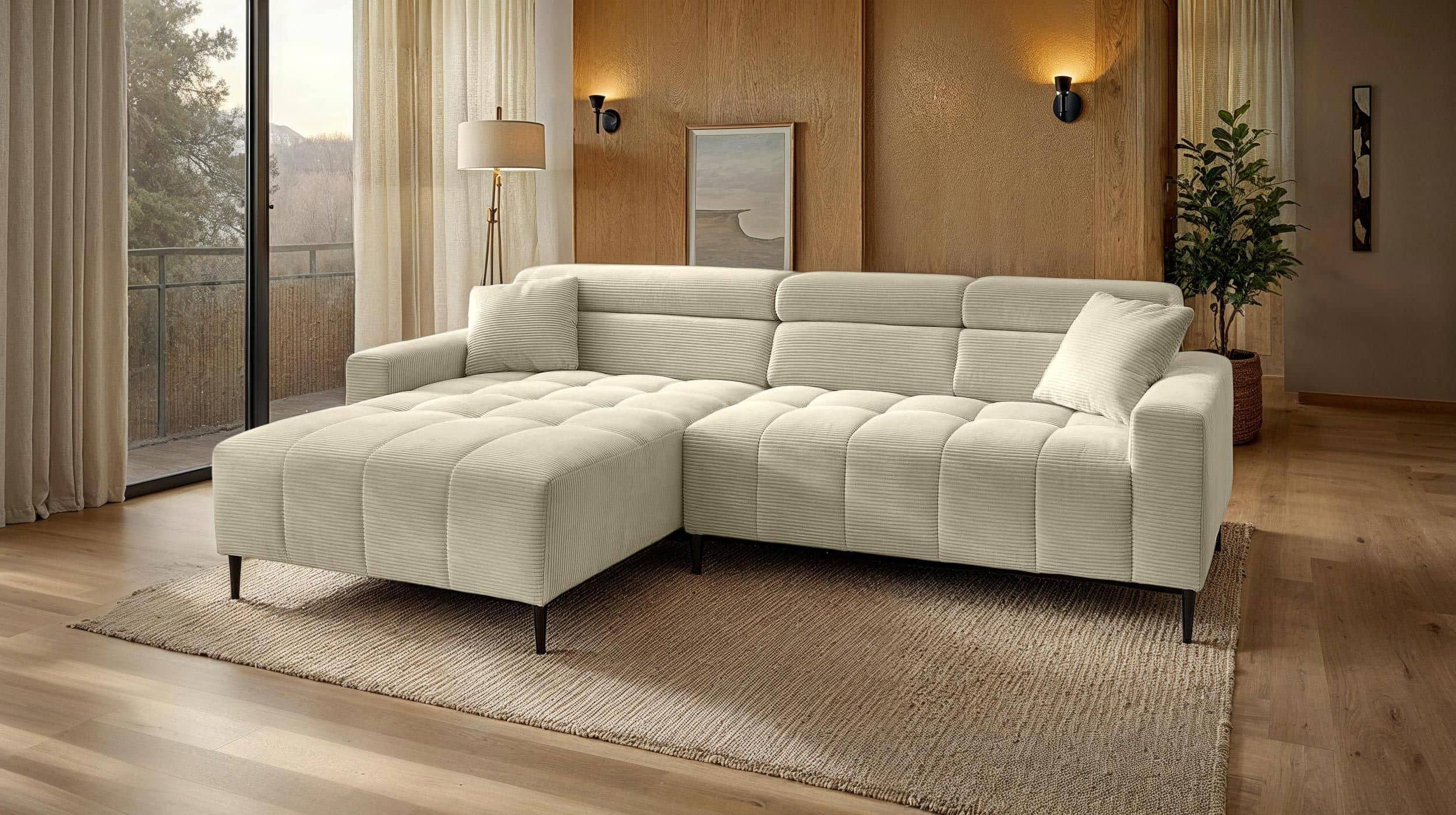 Ecksofa Cord beige - 256 x 180 cm - SIMPLE 