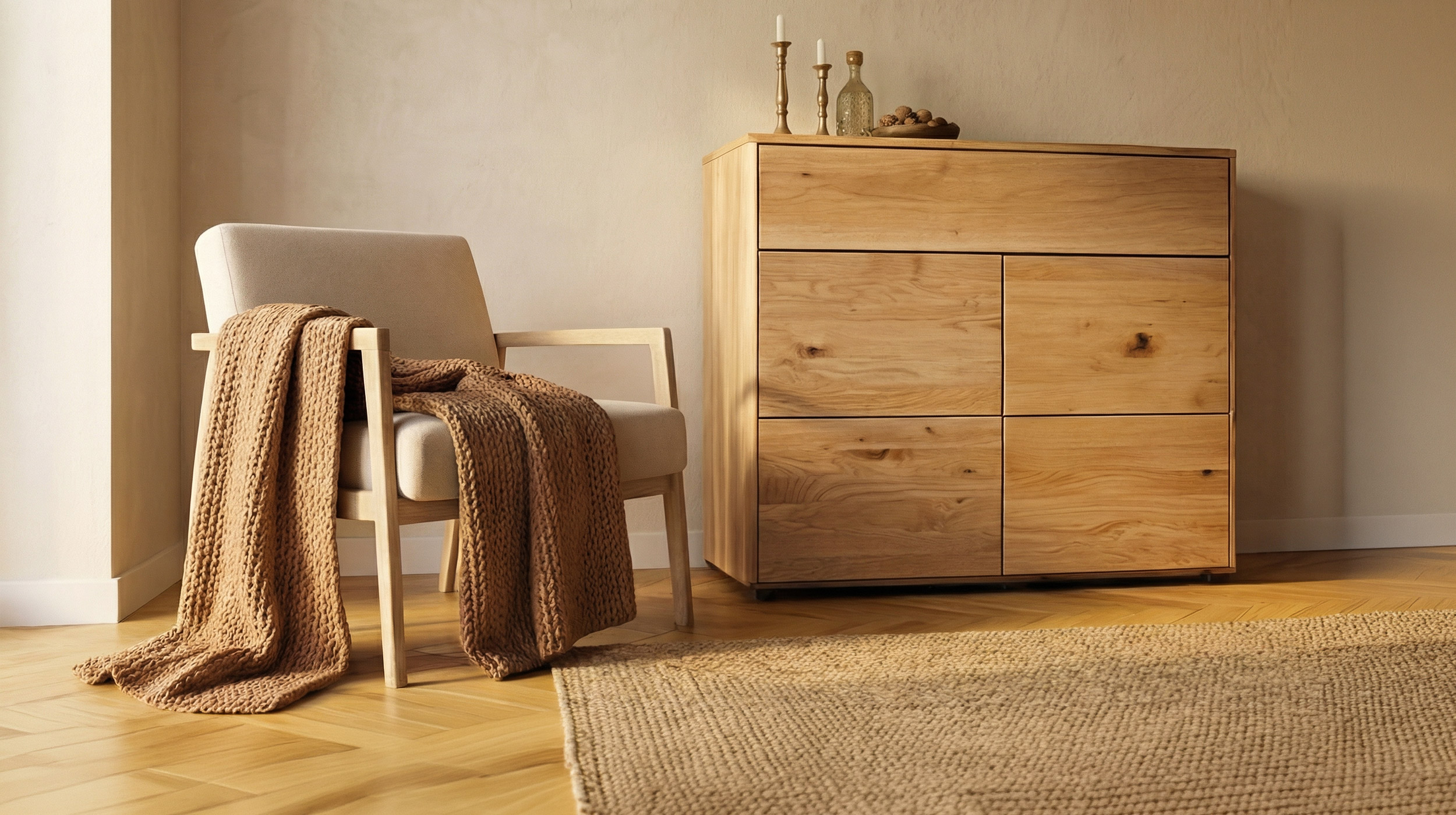 Kommode mit Schublade Wildeiche massiv geölt 100 cm - SKOV