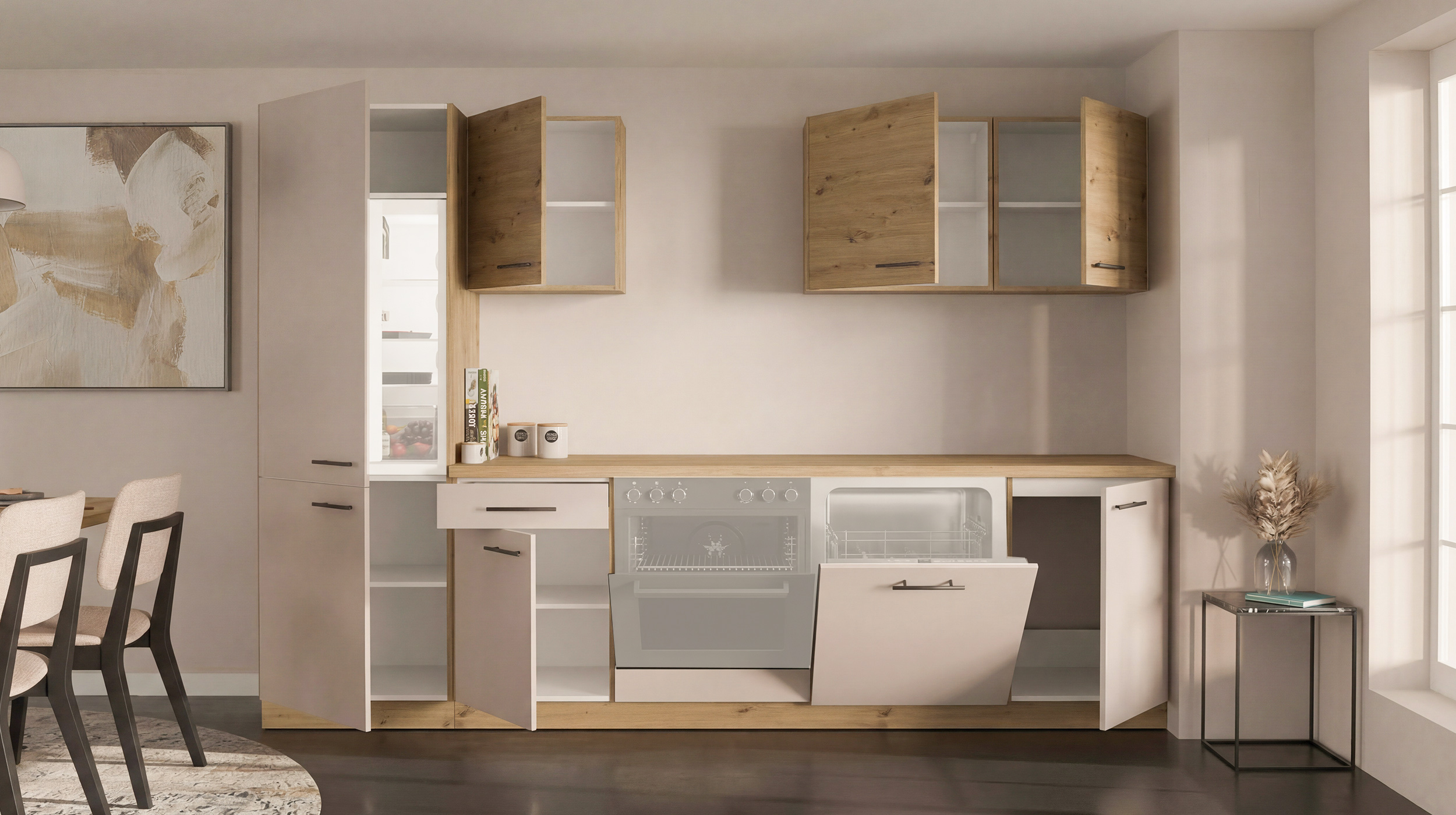 Küchenzeile - cashmere - Artisan Eiche - 280 cm - ohne Elektrogeräte - ANNA