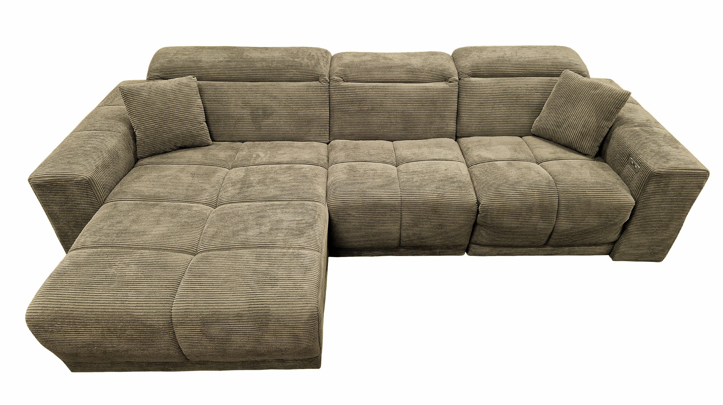 Ecksofa Cord grün 302 x 167 cm mit Relaxfunktion - OT links - TONI