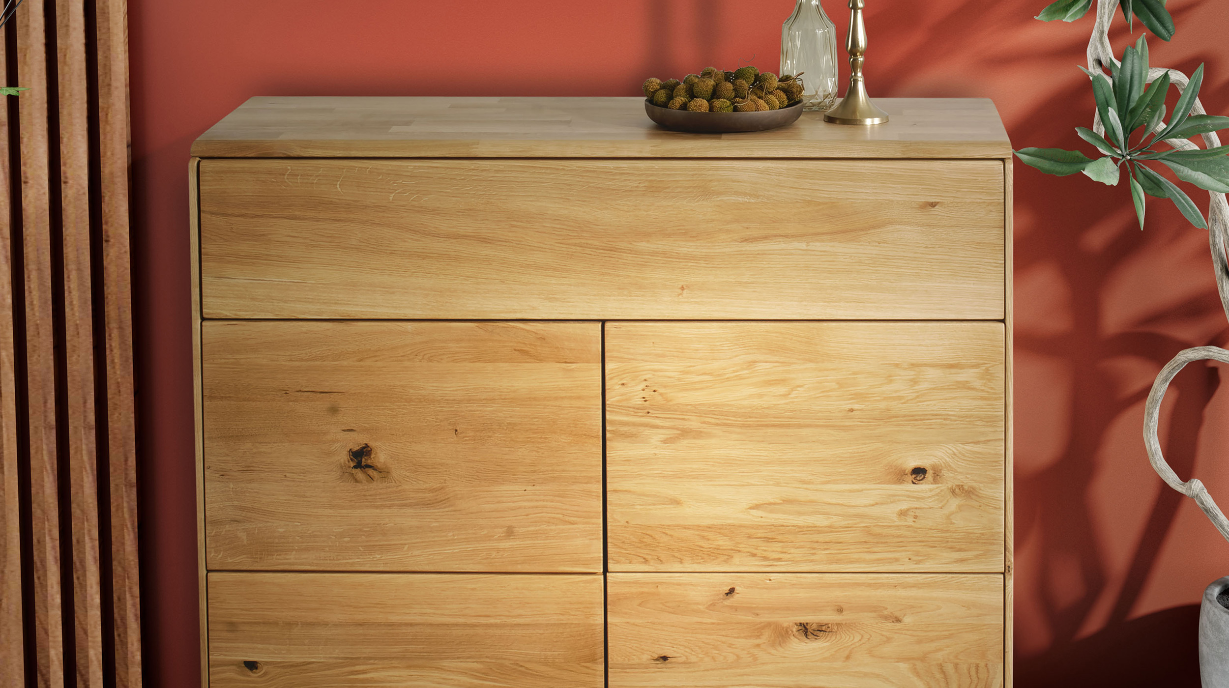 Kommode mit Schublade Wildeiche massiv geölt 100 cm - SKOV