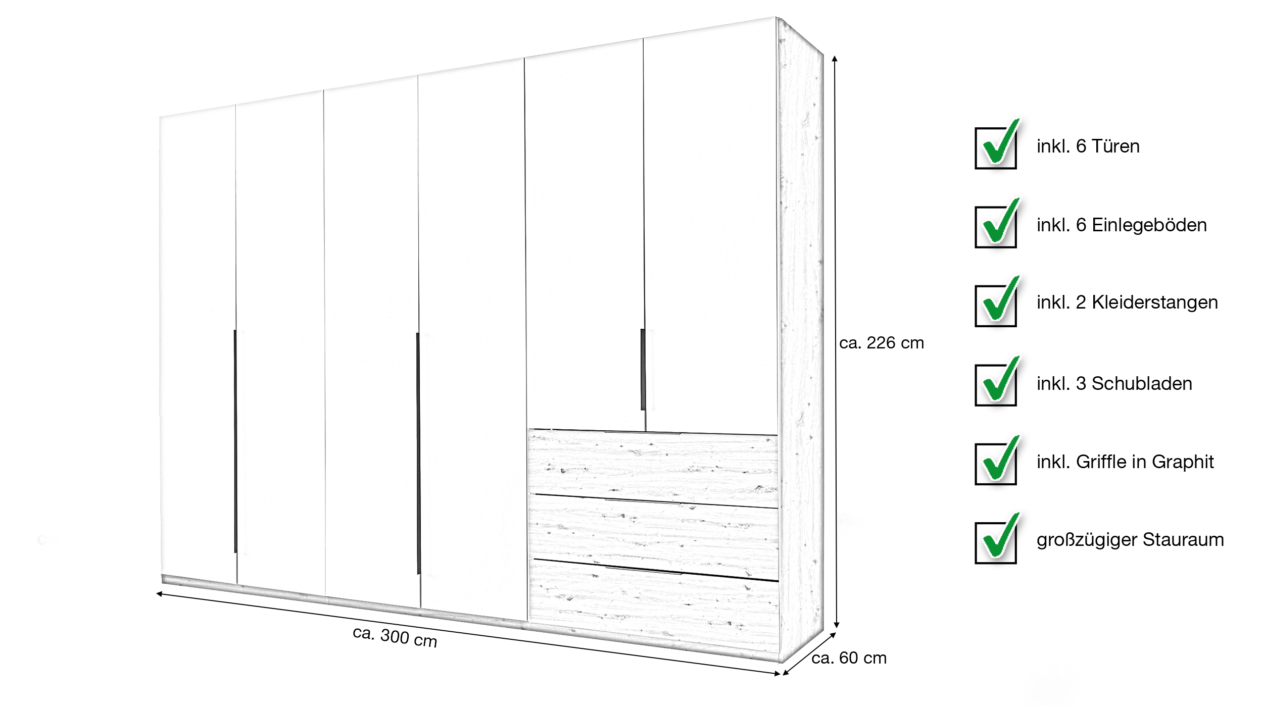 Kleiderschrank Beige-Kaschmir - Eiche - 300 cm - NUKA 