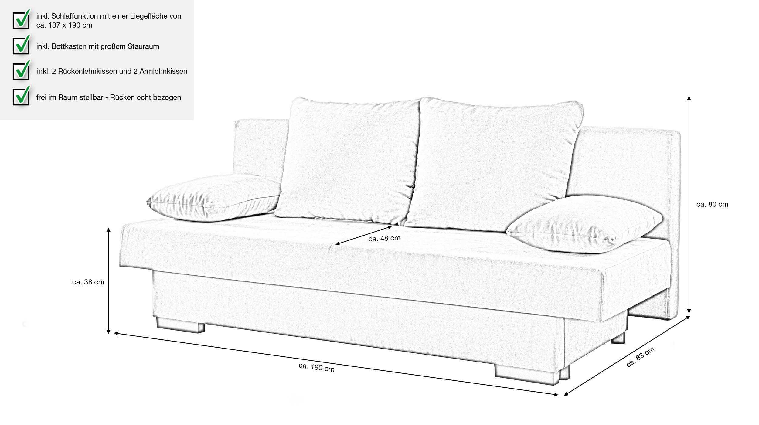 Schlafsofa anthrazit Bettkasten ausziehbar 190 cm - GRONINGEN Schlafsofa anthrazit Bettkasten ausziehbar 190 cm - GRONINGEN