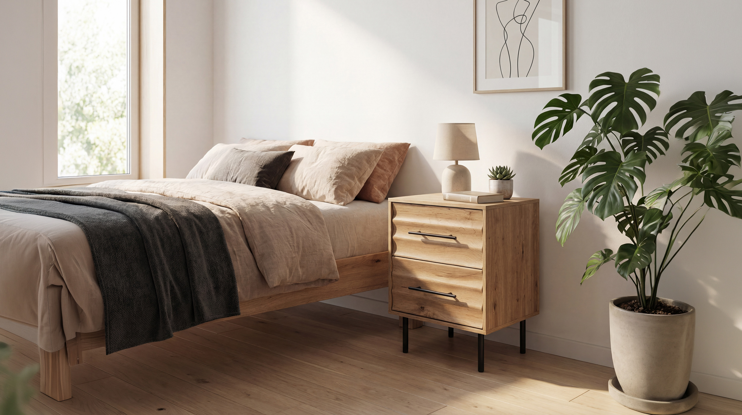 Nachttisch Artisan Eiche 40 x 39 cm - 2 Schubladen - FALUN
