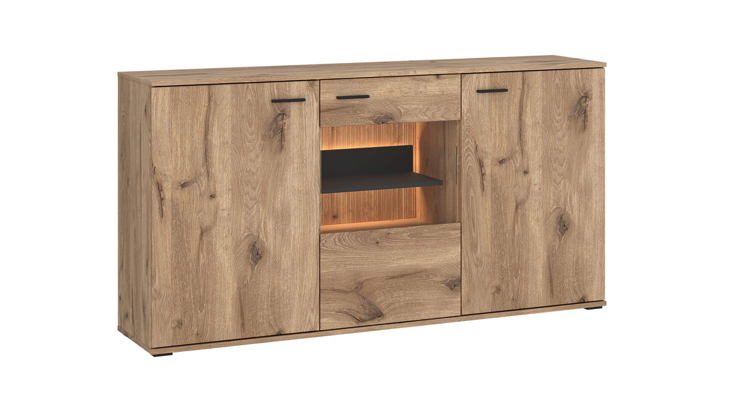 Sideboard mit Beleuchtung Viking Eiche - Anthrazit 160 cm - PARDOO