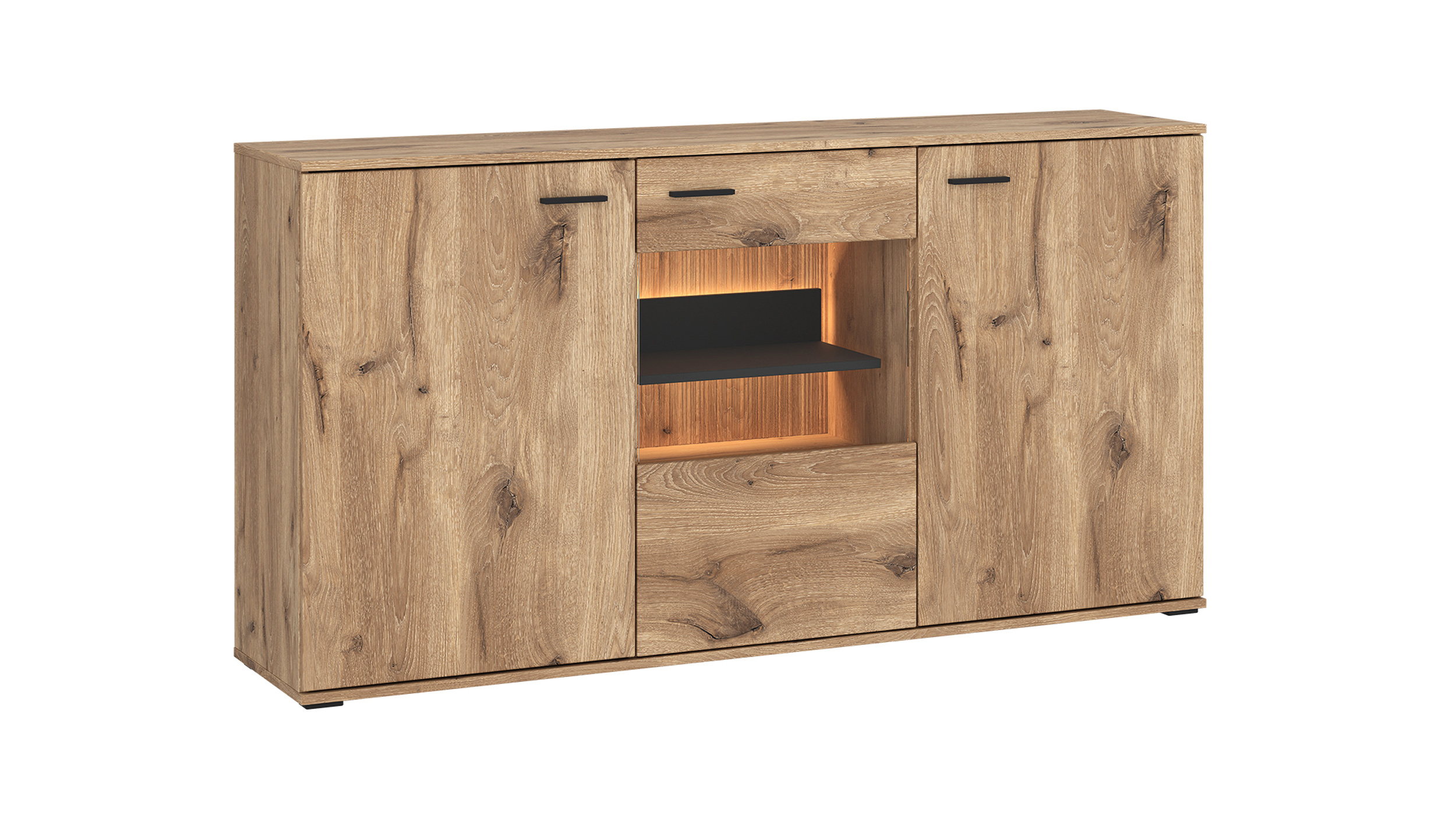 Sideboard mit Glastür Viking Eiche - Beleuchtung 160 cm - PARDOO