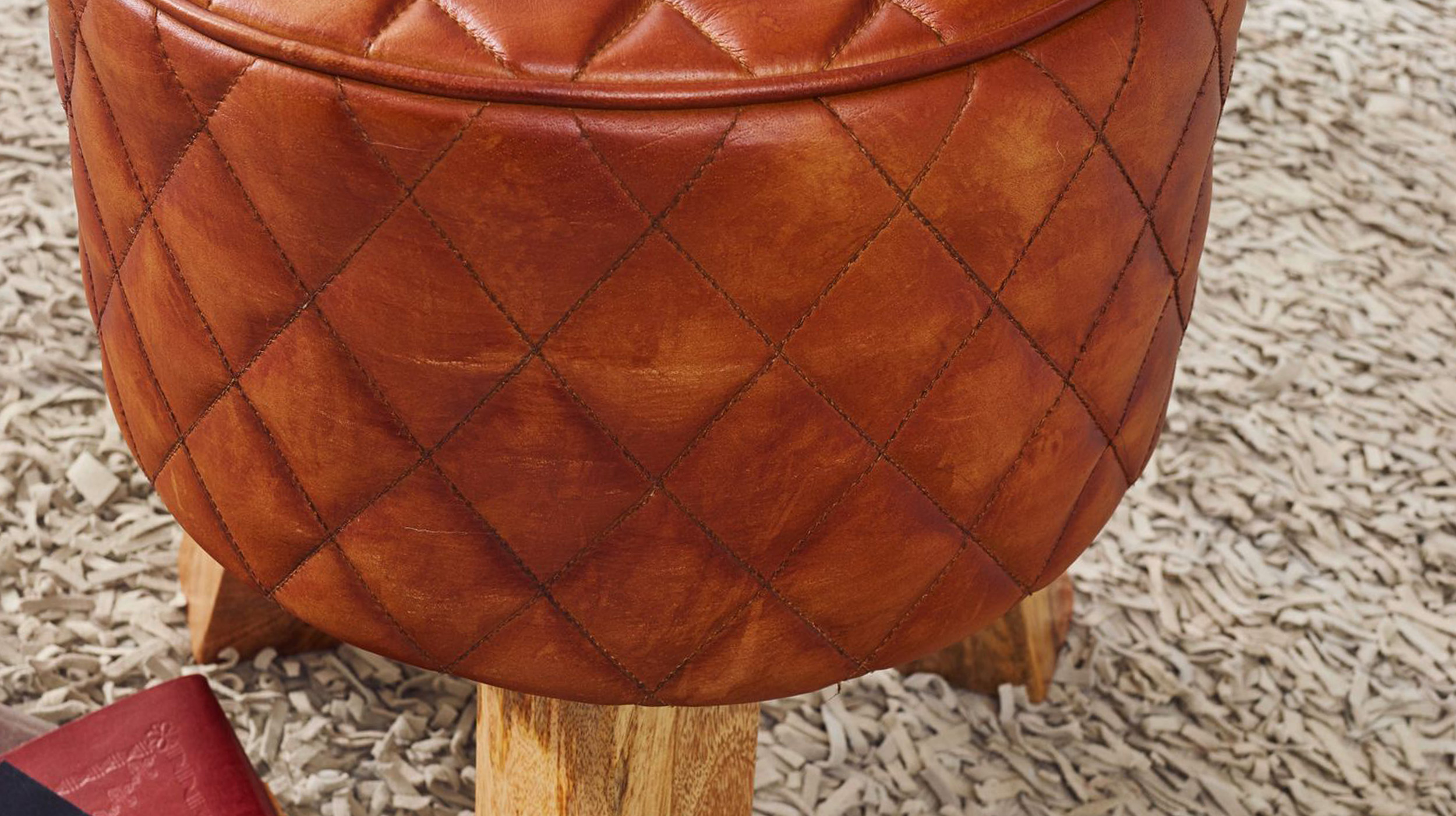 Sitz- & Fußhocker 35 x 35 cm Echtleder Mango massiv lackiert - RIST