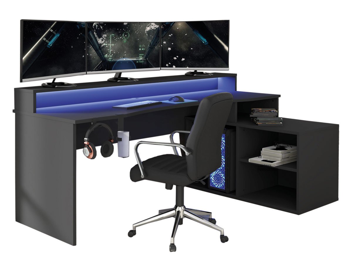 Gaming Tisch Computerschreibtisch 200 cm schwarz - TEZAUR