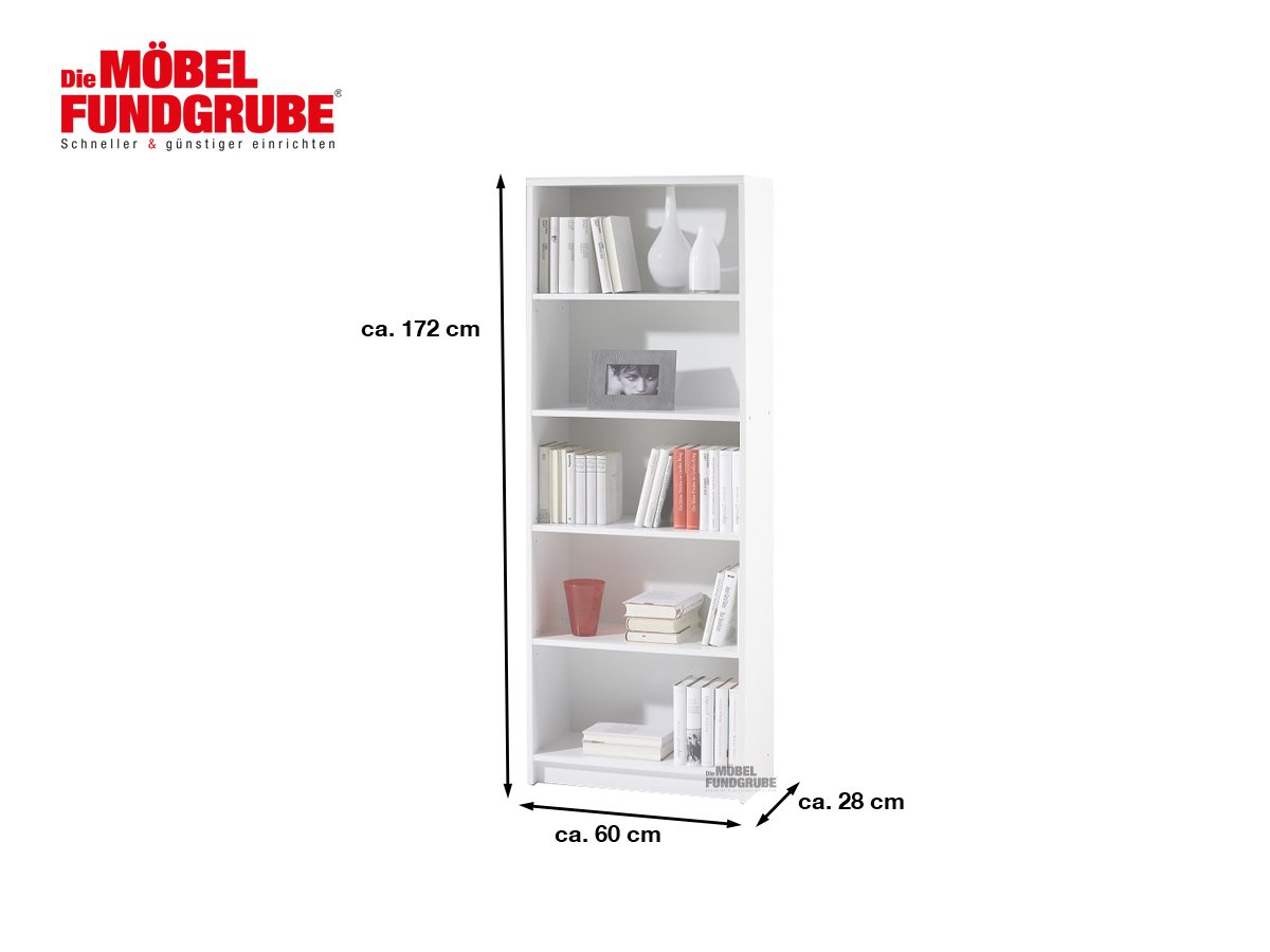 Bücherregal Standregal weiß 60 x 172 cm - 4 Einlegeböden - LILLY
