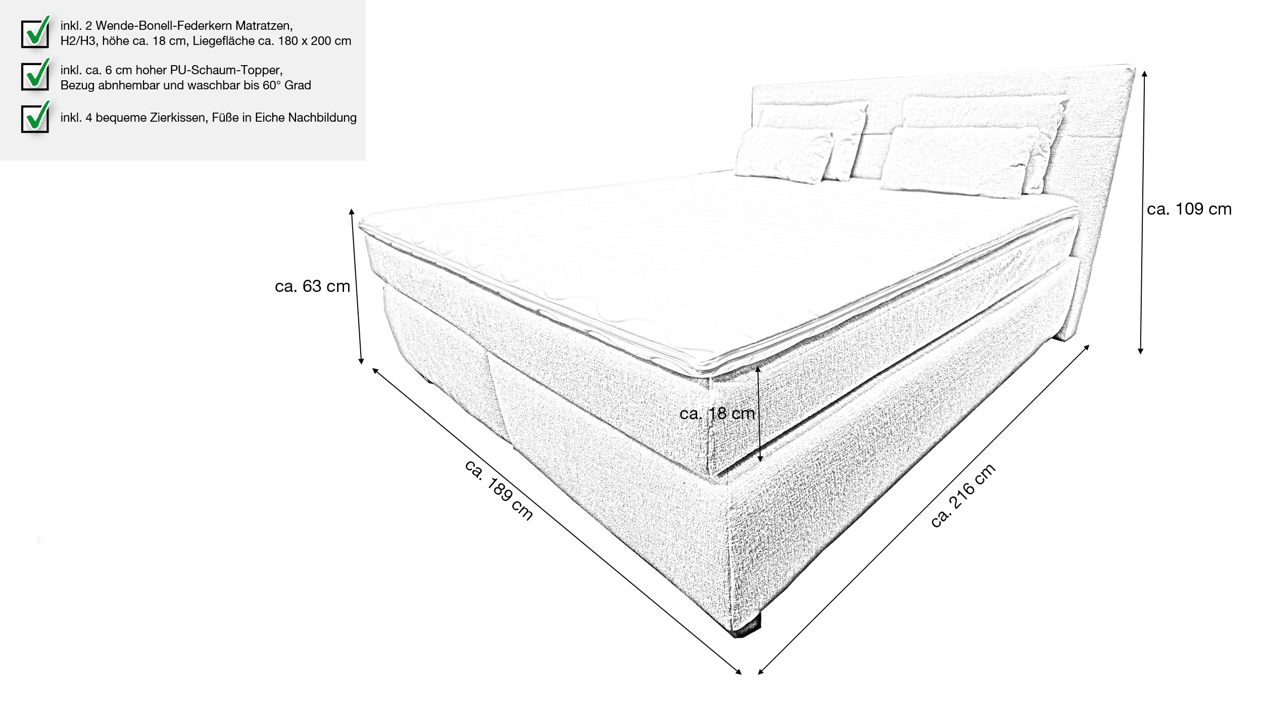 Boxspringbett 180 x 200 cm beige Chenille - NARVE