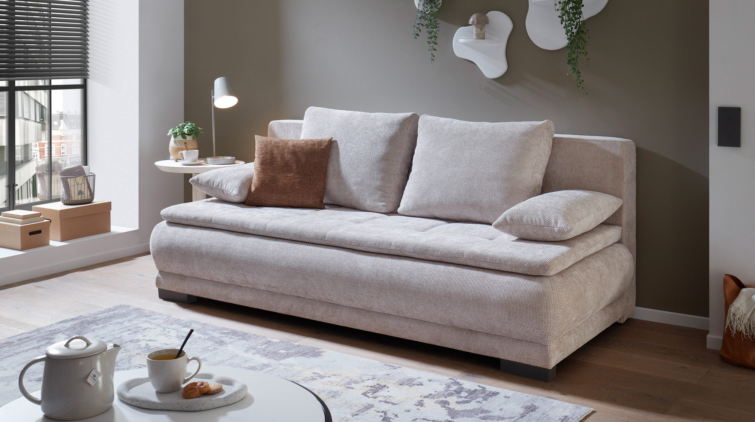 Schlafsofa grau Bettkasten ausziehbar Federkern 212 cm - LIAM