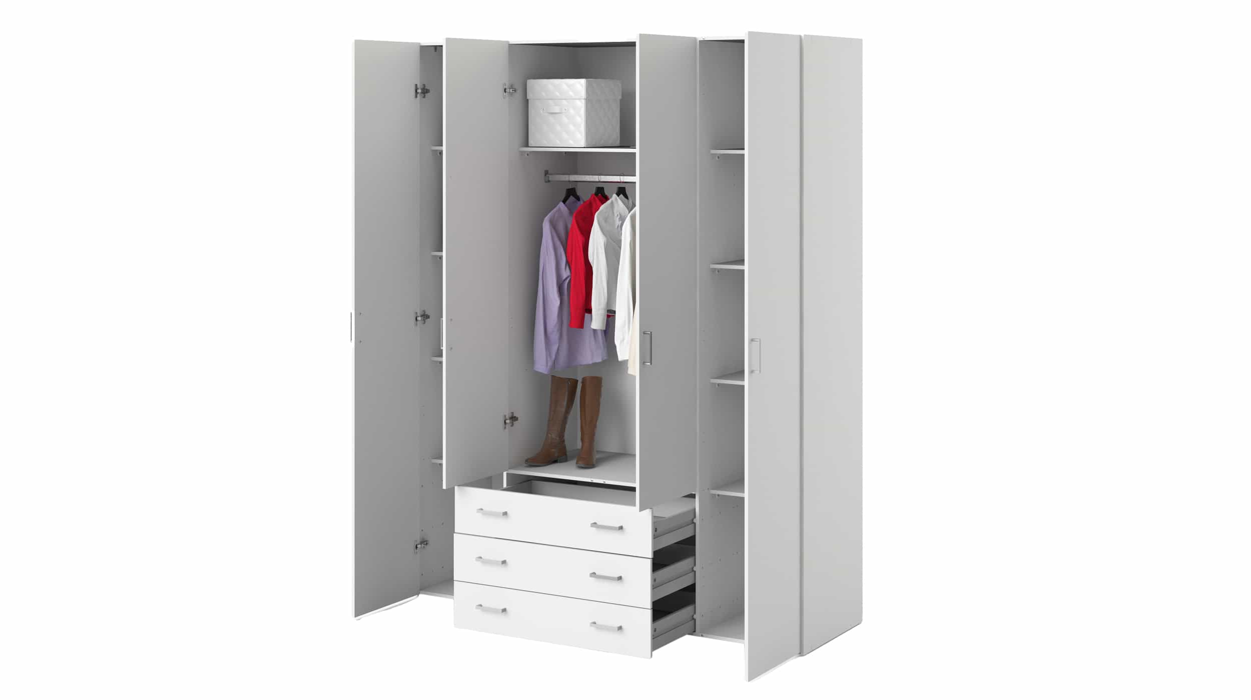 Kleiderschrank mit 3 Schubladen 4-türig weiß 154 cm - SPACE