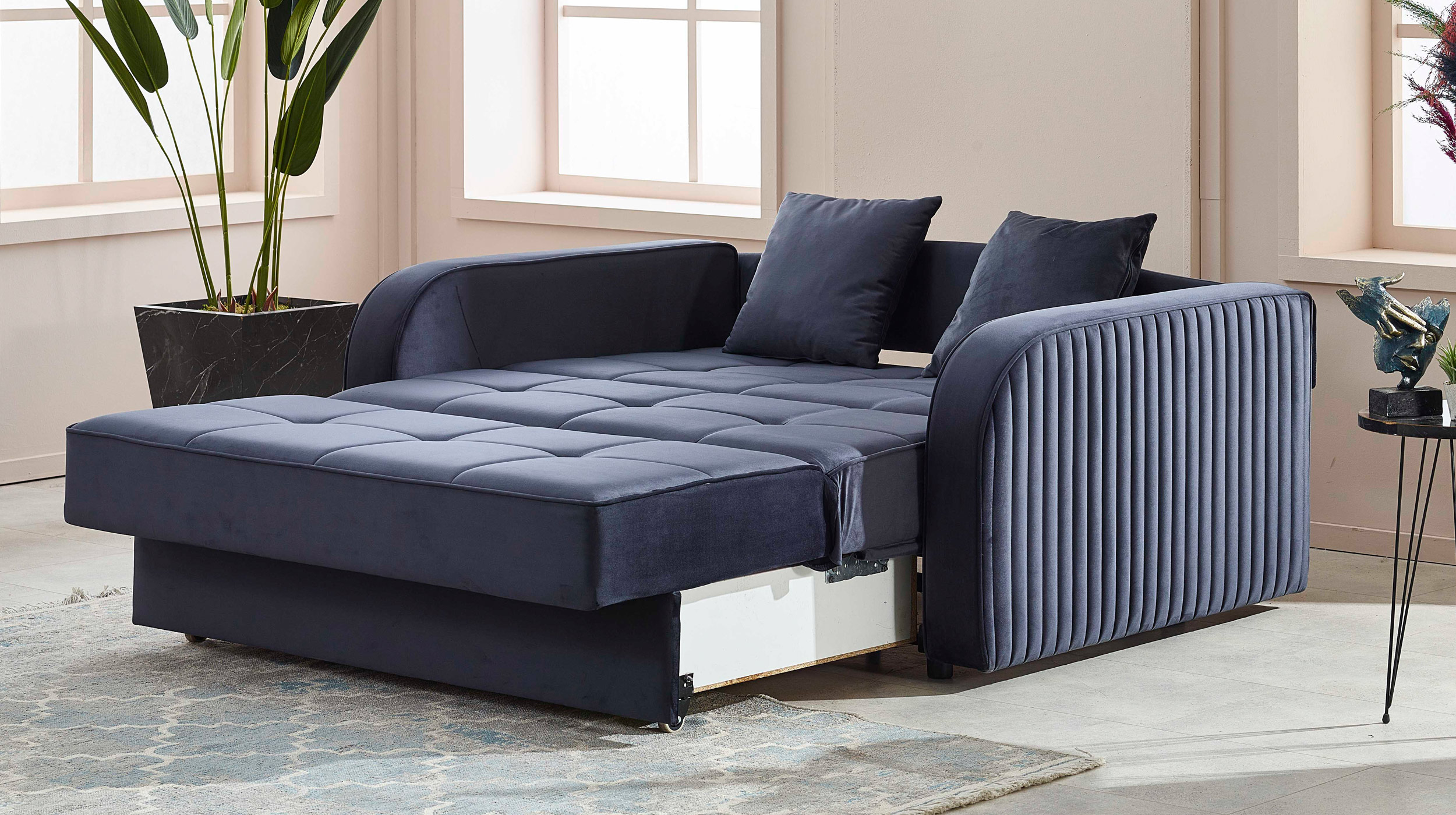 Schlafsofa anthrazit Bettkasten Dauerschläfer 162 cm - FREDERICO