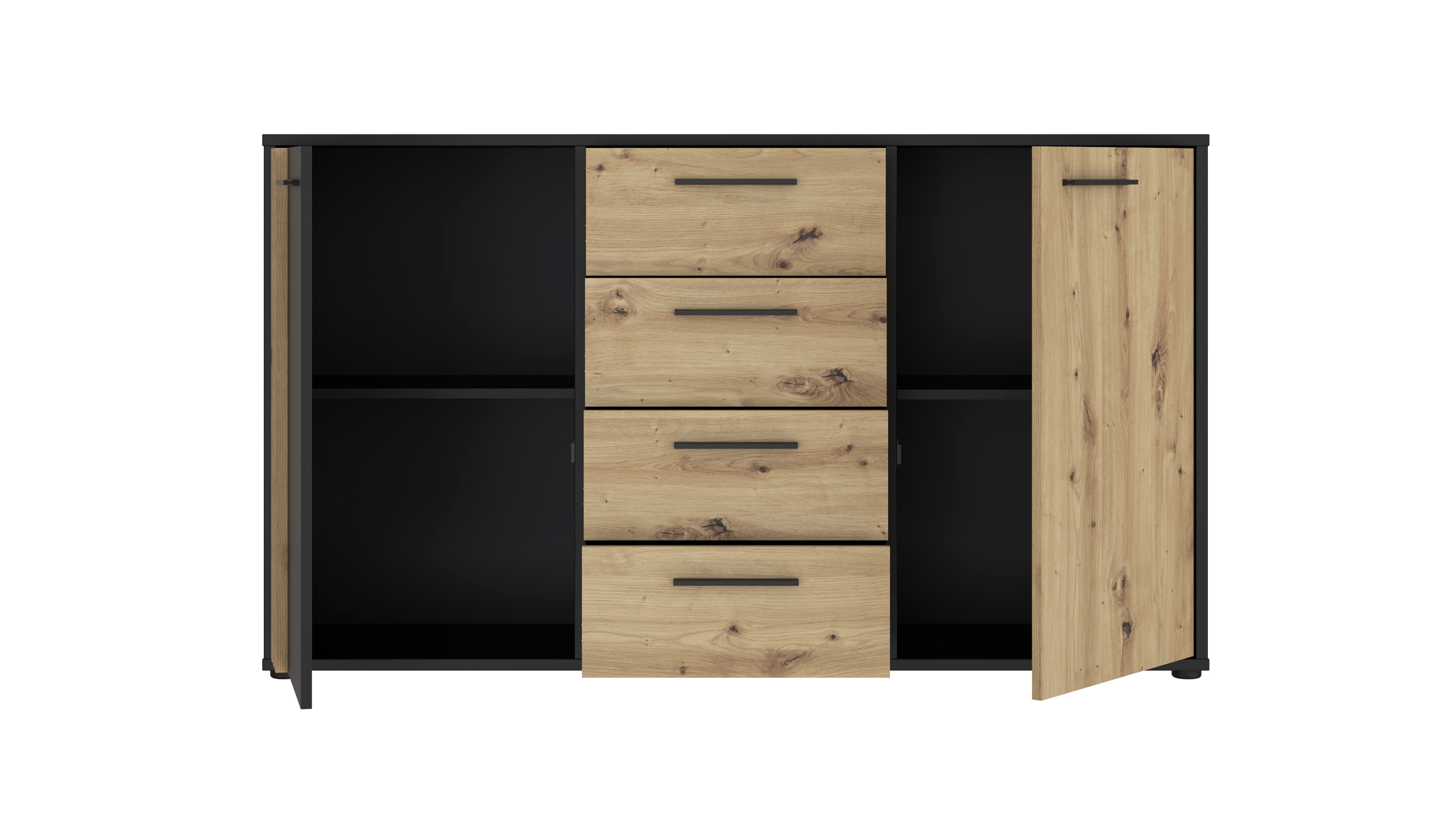 Kommode mit 4 Schubladen Artisan Eiche - schwarz 143 x 34 cm - CARDIGAN